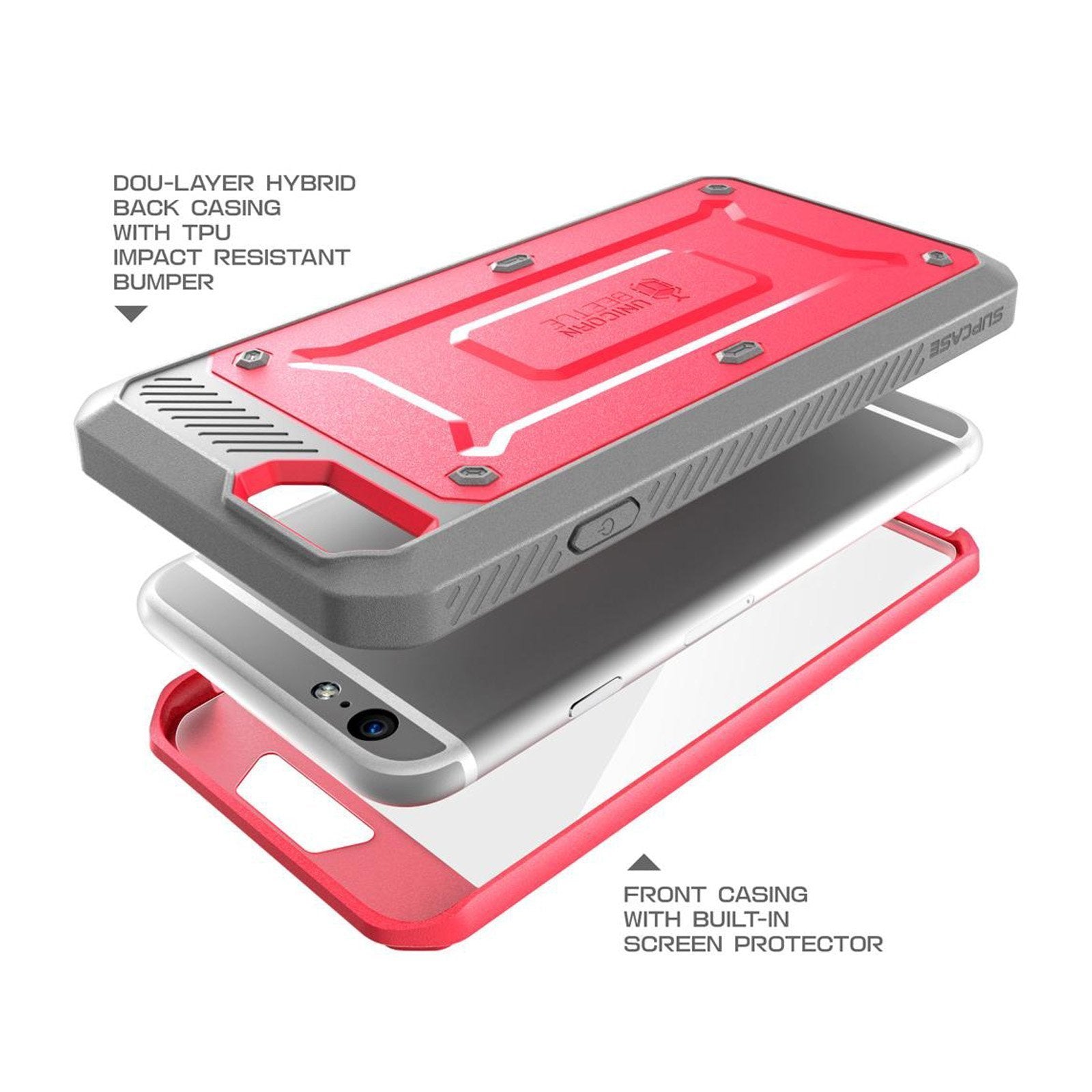 iPhone 6 Plus / 6S Plus Unicorn Beetle Pro Full Body Rugged Holster Case with Built-in Screen Protector - Shockproof Heavy Duty Protection for Outdoor, Work & Daily Use (Pink)