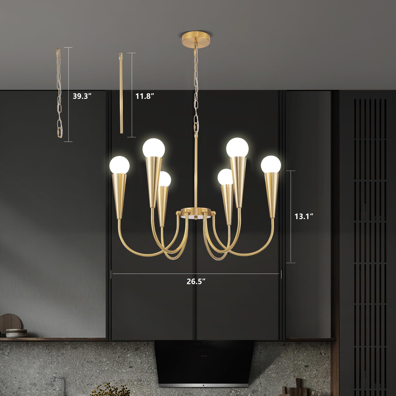 Modern Gold Chandelier - 6-Light Farmhouse Ceiling Fixture for Dining Room, Kitchen, Living Room, Bedroom & Entryway | Elegant Candle-Style Pendant Lighting for Home Decor & Interior Design