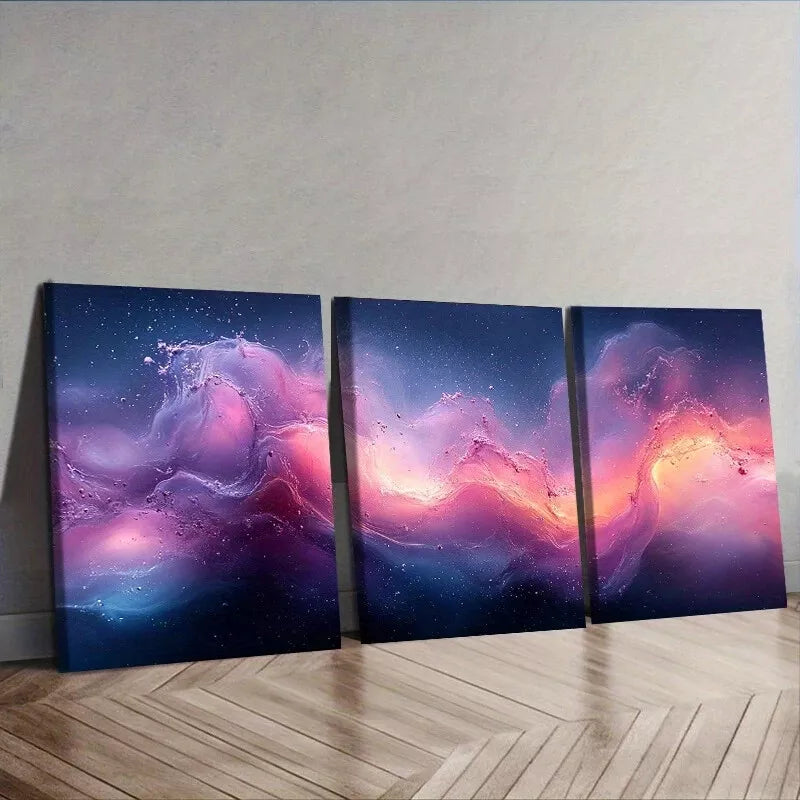 3-Piece Purple and Light Blue Water Wall Art Set - Framed Canvas 40x60cm (16x24 Inches) - High Quality Print - 100% Australian Made - Ready to Hang - Perfect for Living Room, Bedroom, Office Decor
