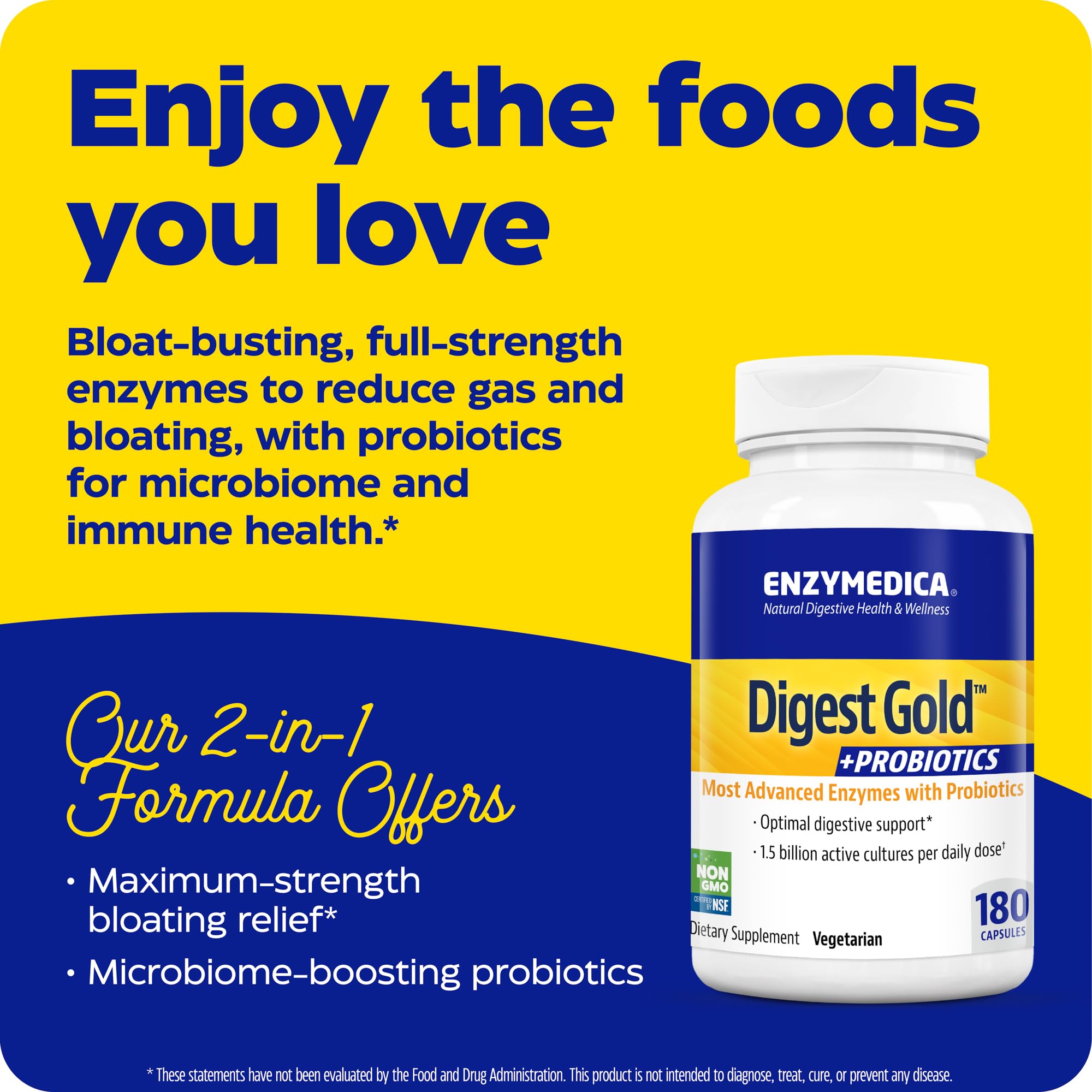 Enzymedica Digest Gold + Probiotics 180 Capsules - Advanced Digestive Enzyme Supplement with Probiotics for Gut Health - Supports Digestion, Bloating & Nutrient Absorption for Daily Wellness