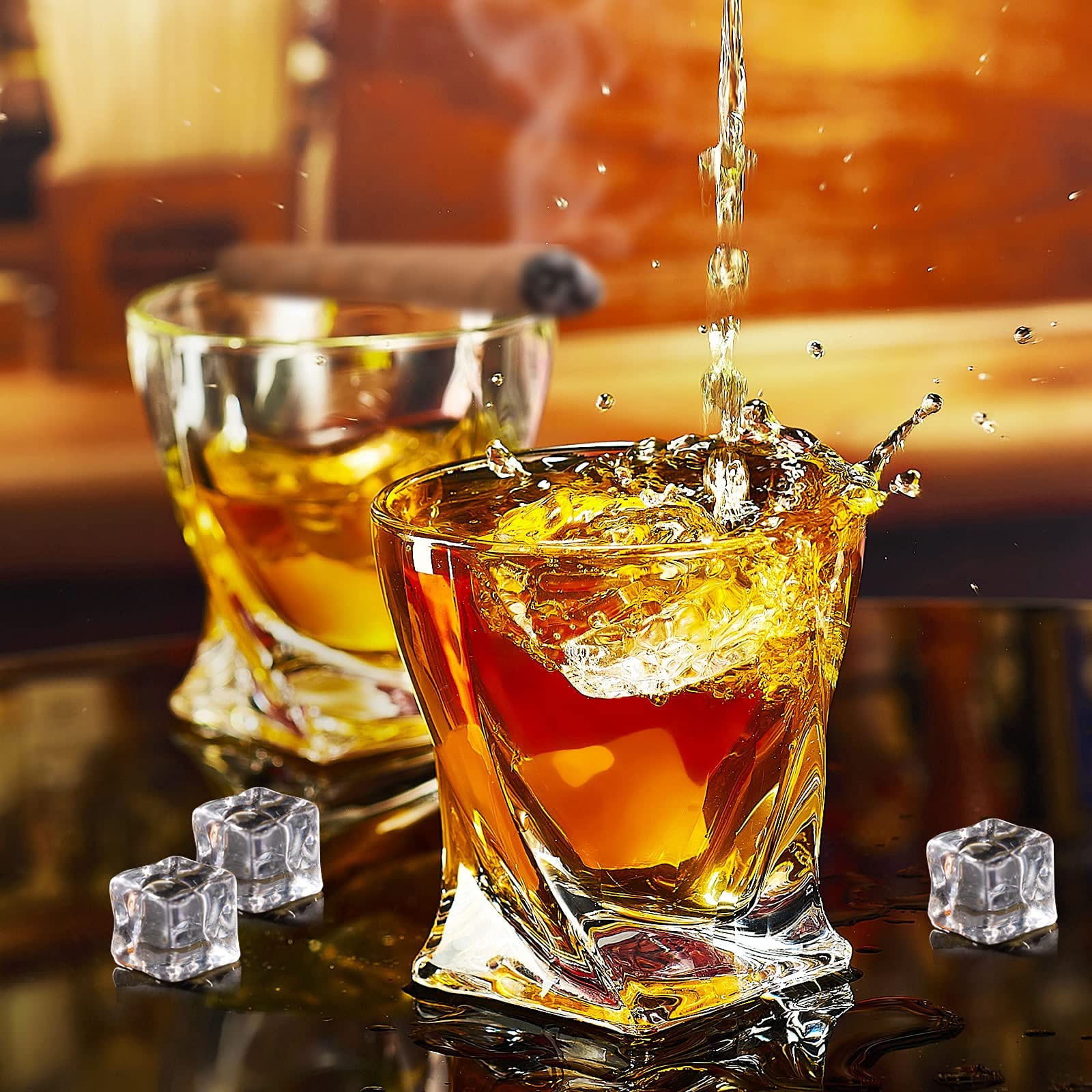 Vintage Whiskey Glasses Set of 4 - 10oz Rocks Glasses for Bourbon, Scotch & Rum - Perfect for Home Bar & Gifts
