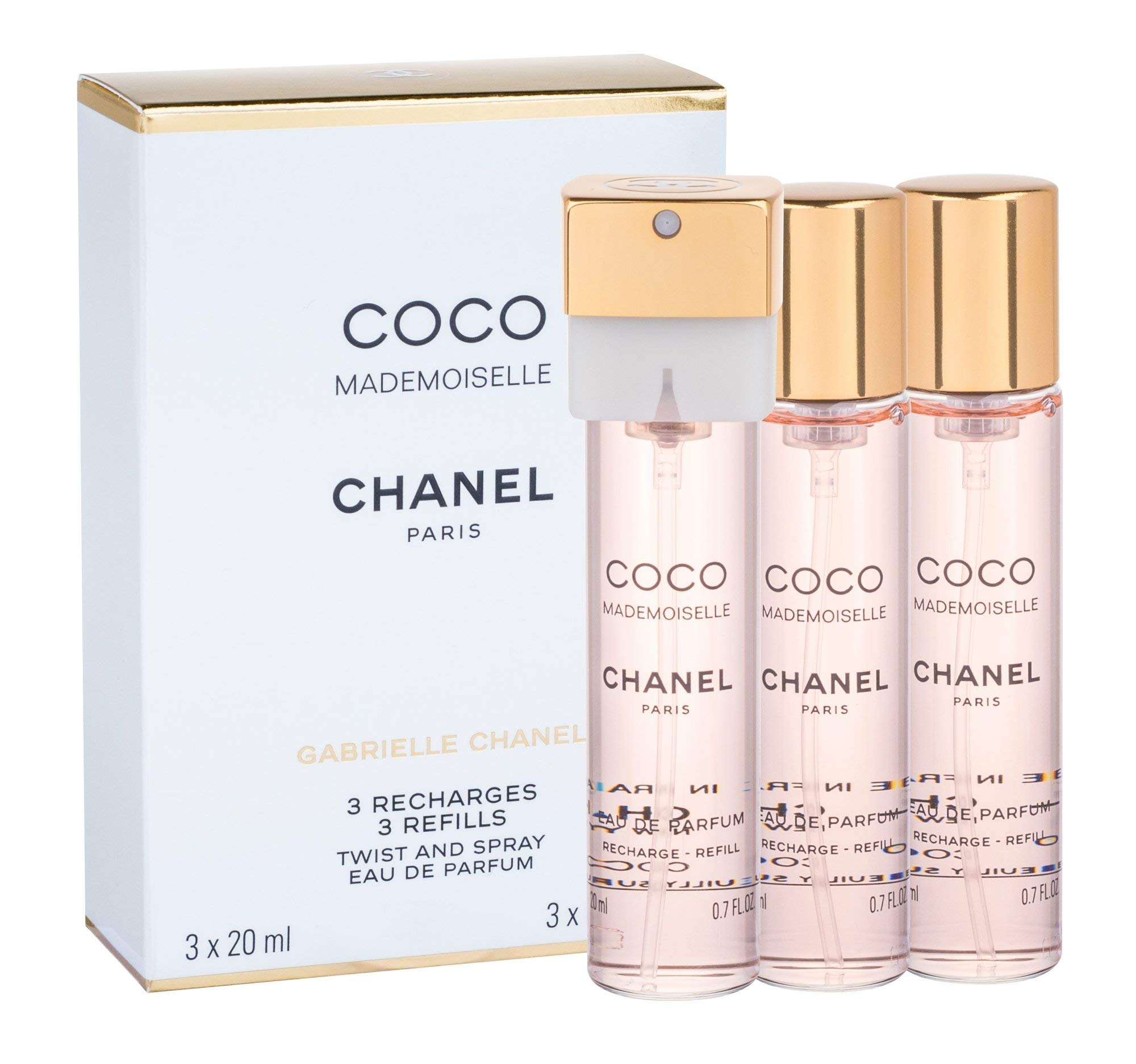 Chanel Coco Mademoiselle Twist & Spray Eau De Parfum Refill Set - 3 x 20ml/0.7oz Travel Size Perfume Bottles - Luxury Women's Fragrance for Everyday Wear, Office & Special Occasions
