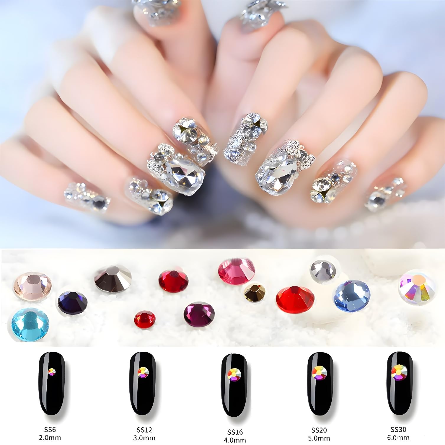 1250Pcs SS20 5mm AB Crystal Flatback Rhinestones - Round Glitter Gems for Nail Art, DIY Crafts, Bags, Clothes & Shoes (Black Ink-Blue AB) | Perfect for Costume Jewelry, Wedding Decor & Scrapbooking Projects