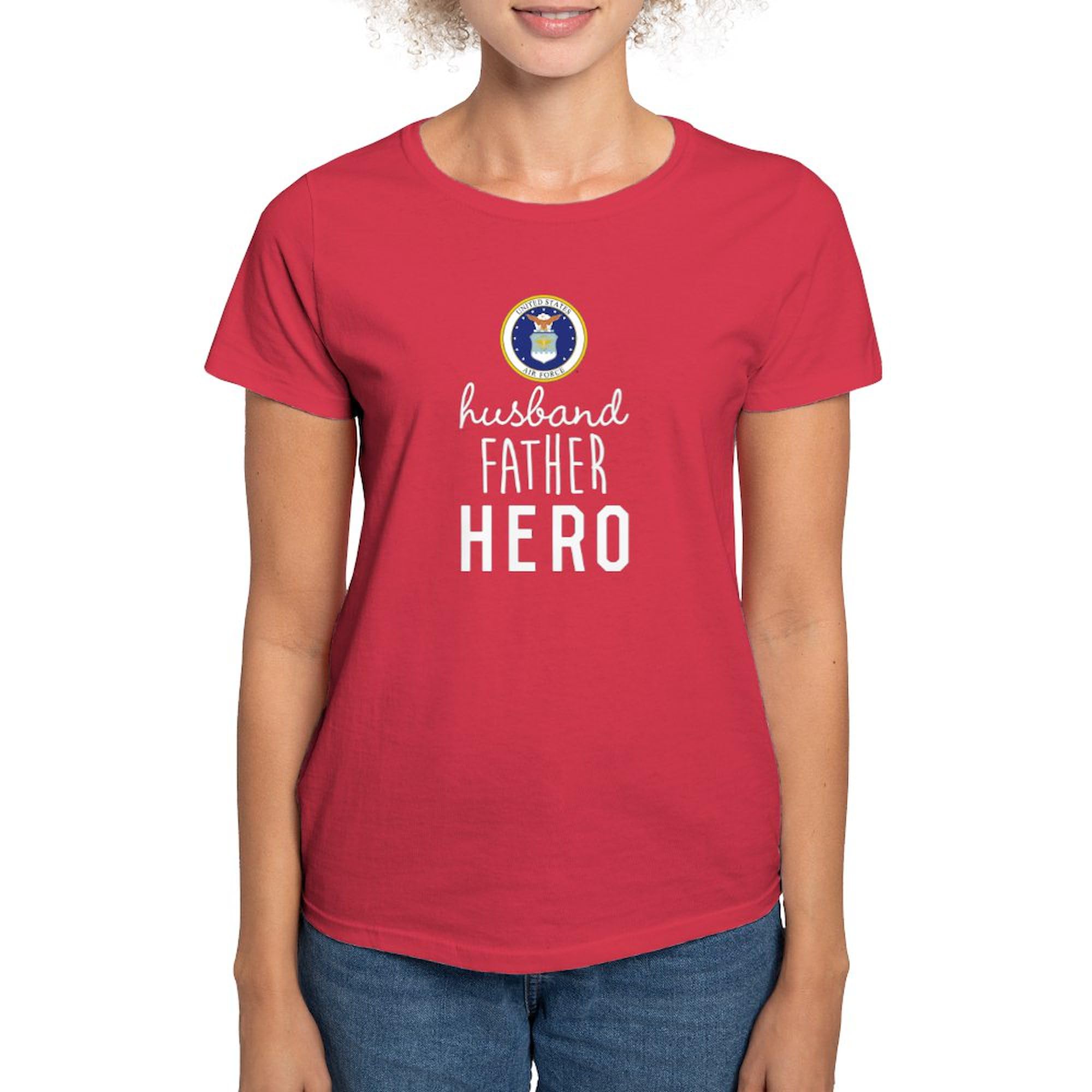 Air Force Husband Father Hero Women's Dark Cotton T-Shirt - Military Wife Apparel, Patriotic Gift for Military Spouses - Perfect for Veterans Day, Deployment Support & Military Family Events