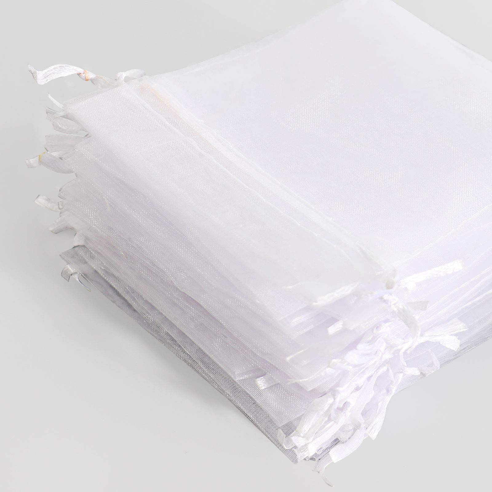 100Pcs White Organza Gift Bags 3.5x4.5 Inches - Small Mesh Drawstring Pouches for Christmas Favors, Wedding Party Favors, Jewelry Packaging & DIY Crafts