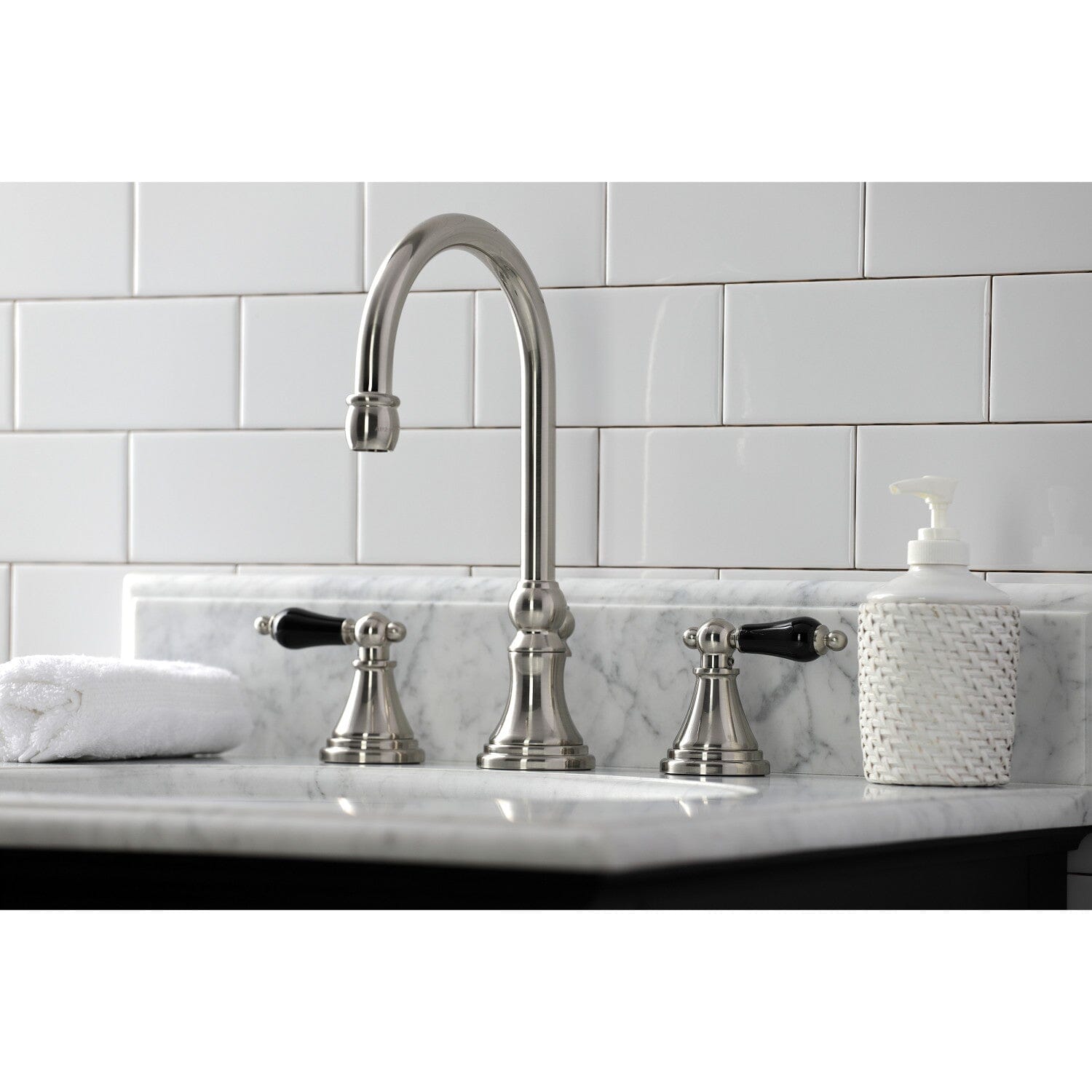 Duchess Two Handle 3 Hole Deck Mount Widespread Bathroom Faucet with Brass Pop Up Drain - Elegant Bathroom Sink Faucet for Modern Home Decor