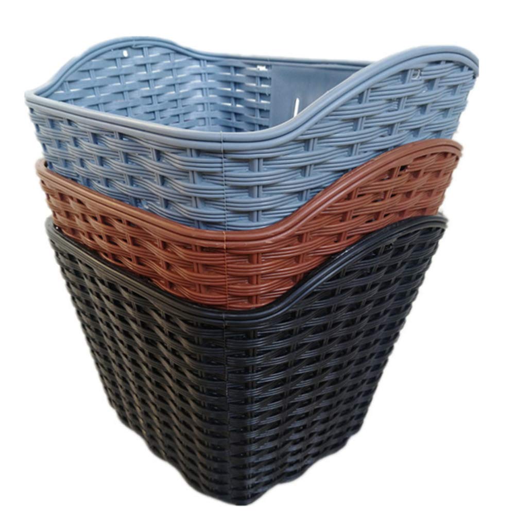 BESPORTBLE Black Plastic Bike Basket - Front Handlebar Basket with Rattan Wicker Design & Cover - Outdoor Cycling Storage Accessory for Commuting, Shopping & Picnics