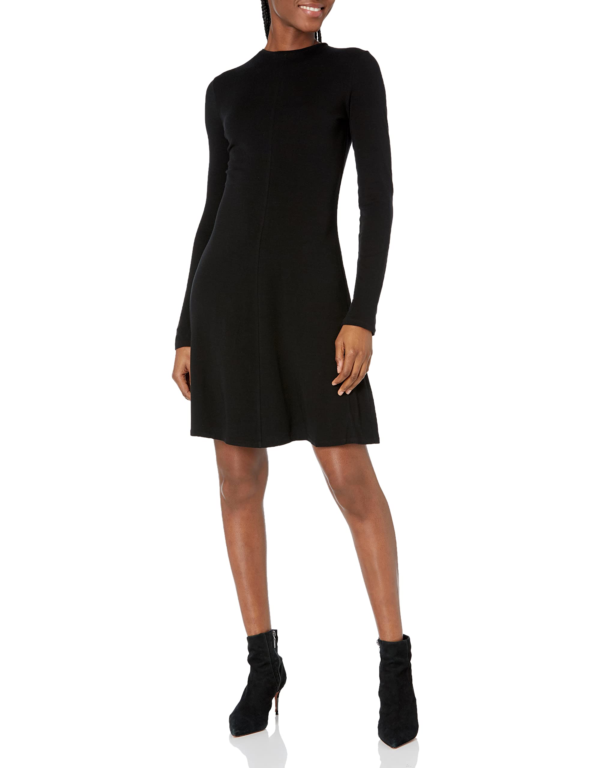 Vince Women's Long Sleeve Crew Neck Casual Dress for Work, Office, and Everyday Wear | Slim Fit Stretch Knit Midi Dress