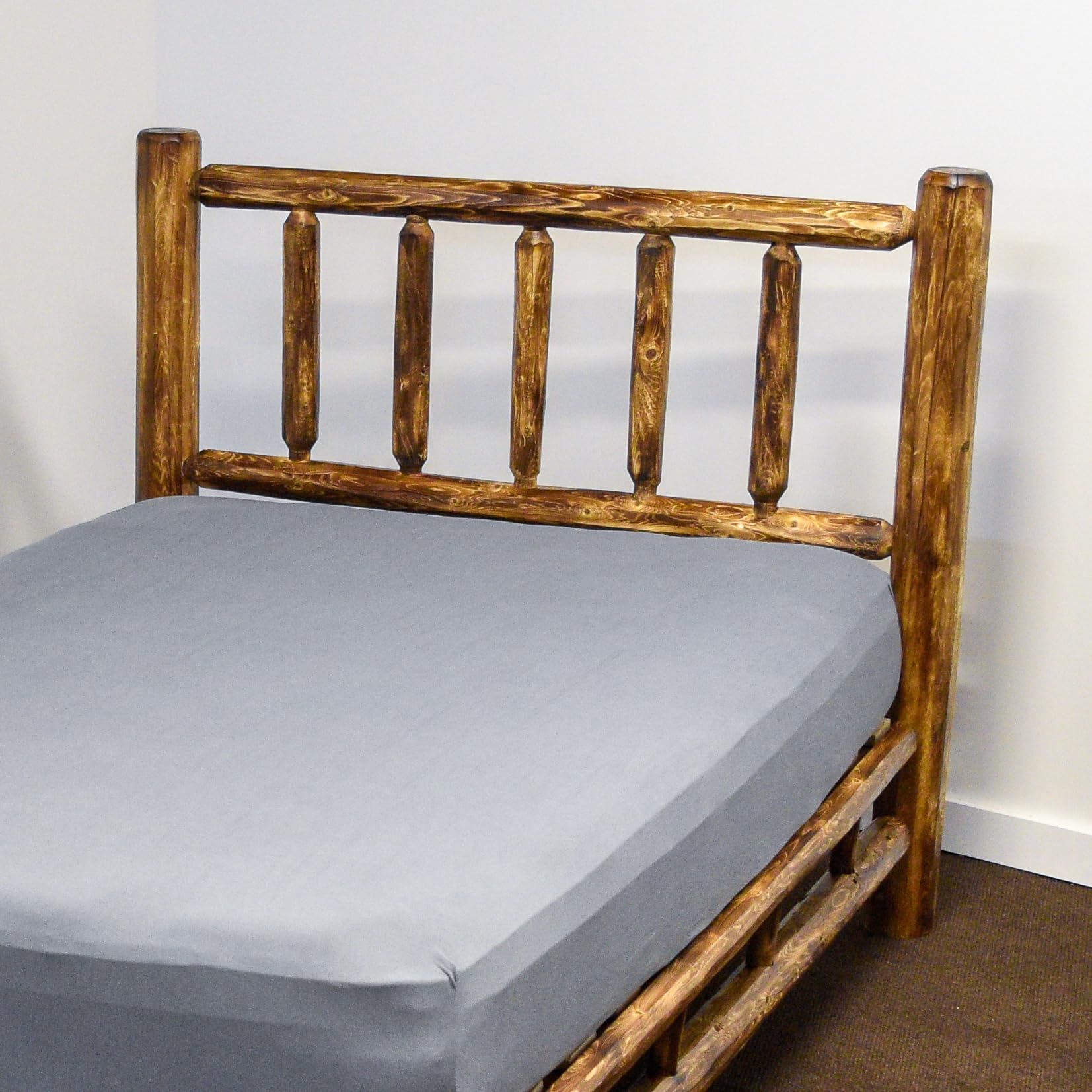 Torched Cedar Log Platform Bed King Size - Handcrafted Solid Wood Amish Bed Frame in Burnt Brown Finish | Perfect for Rustic, Farmhouse & Lodge Bedroom Decor
