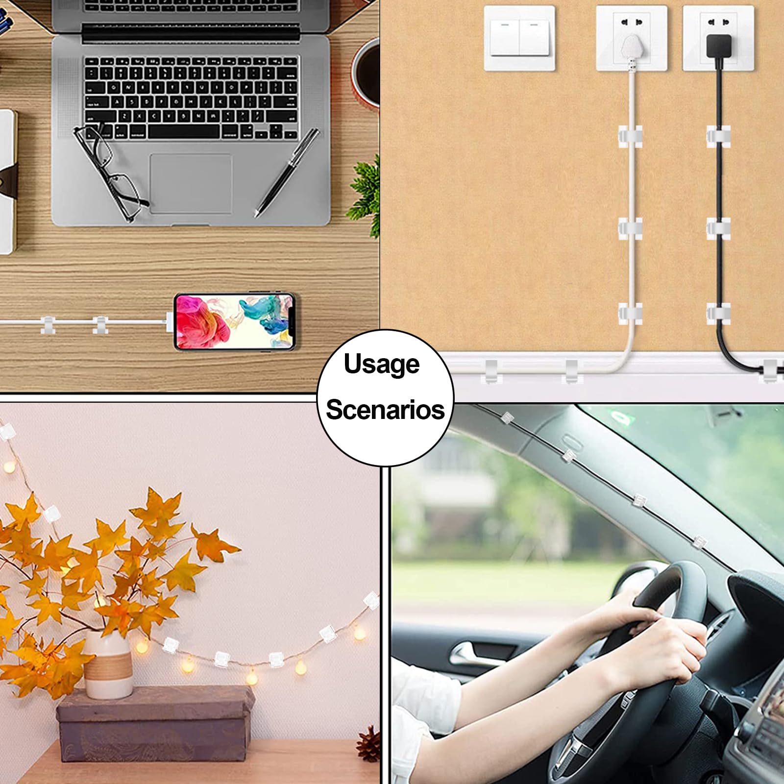 100PCS Self Adhesive Cable Clips - Strong Cord Organizer for Desk, Wall & Home Office - Clear Cable Management Clips for Wires, Chargers & Electronics - Perfect for Organizing Cords in Living Room, Bedroom & Workspace