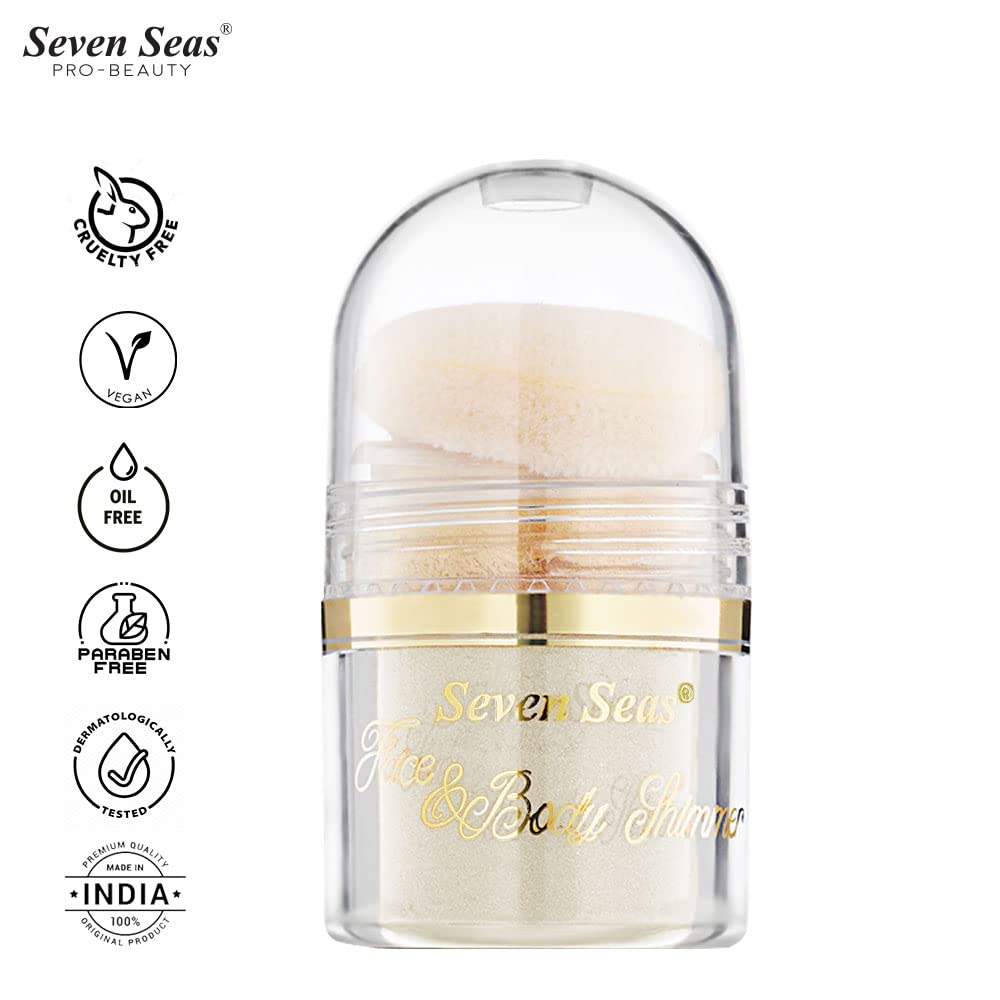 Seven Seas Body & Face Shimmer Highlighter Powder Pigments - White Gold | Long-Lasting Duo-Chrome Metallic Makeup for Eyes & Face | Intense Shimmery Glow & High Pigmentation | Perfect for Night Out, Party Glam & Special Occasion Makeup Looks