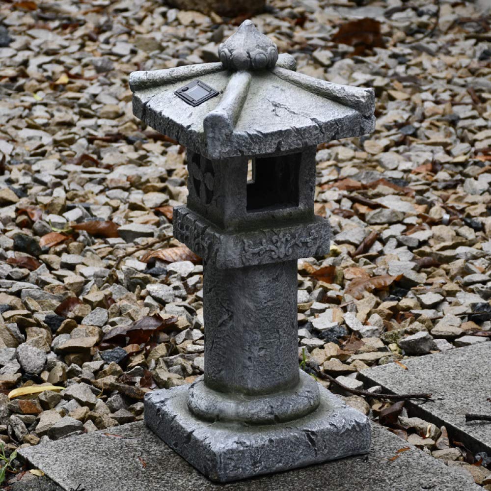 Japanese Pagoda Solar Lantern - Resin Garden Decor with LED Lights for Outdoor Pathway, Patio, Yard & Lawn Decoration - Waterproof Buddhist Sculpture for Asian-Themed Landscaping