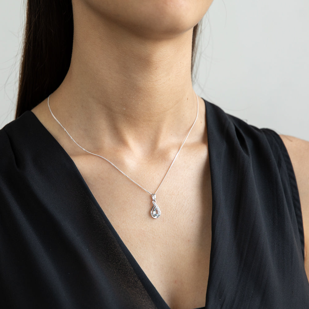 9ct White Gold Pear Shaped Aquamarine and Diamond Pendant Necklace - Elegant Jewelry Gift for Women, Perfect for Weddings, Anniversaries and Special Occasions