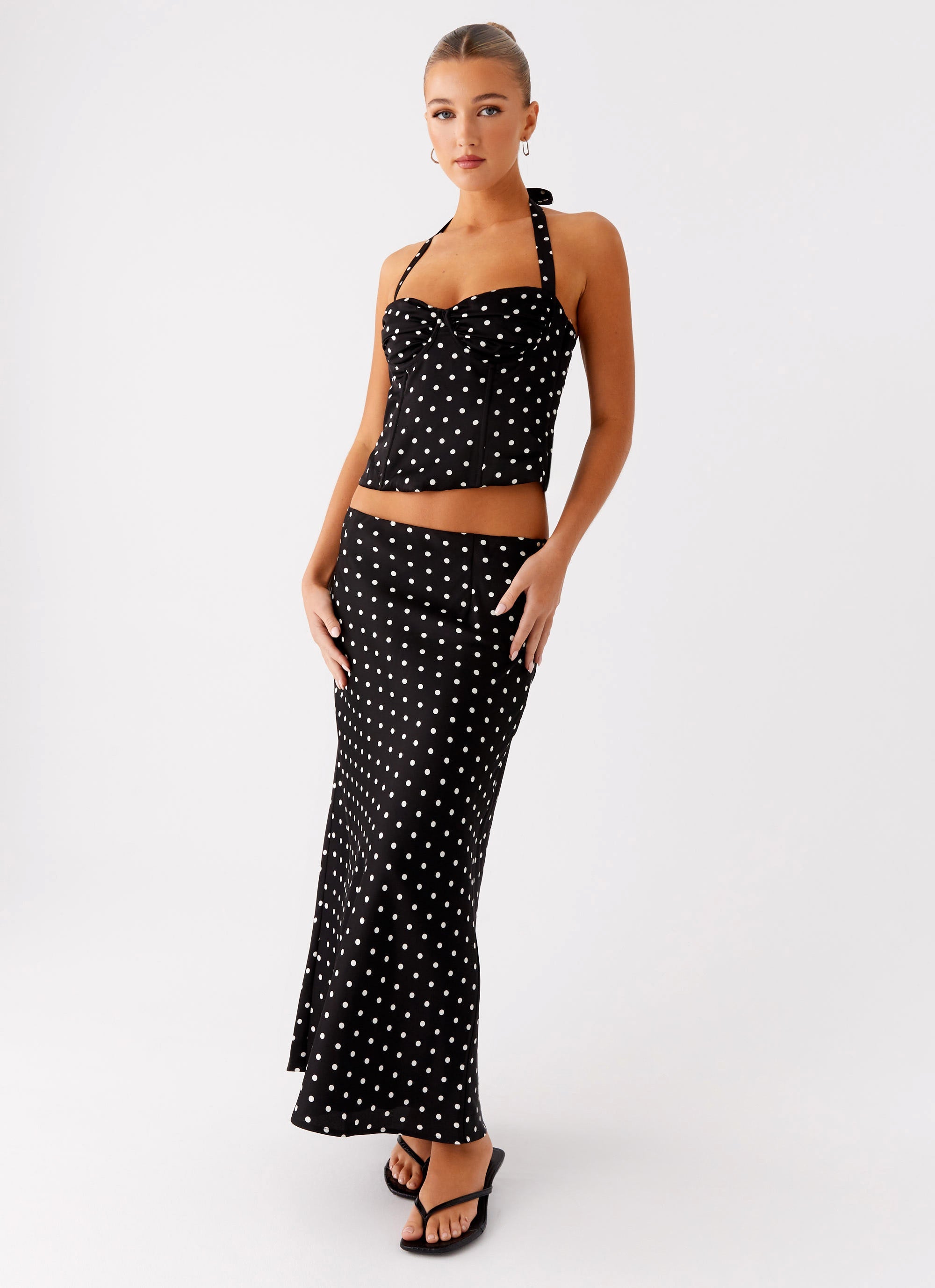 Breanne Midi Skirt - Black Polka Dot Flowy A-Line Skirt for Women | Perfect for Office, Date Night & Summer Outfits