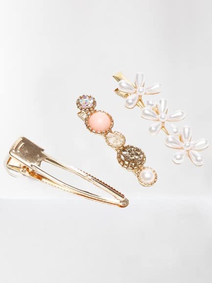 SIYAA Geometric Hollow Metal Hair Clips for Women - Korean Pearl Barrettes & Hairpins - Perfect for Weddings, Parties and Everyday Styling
