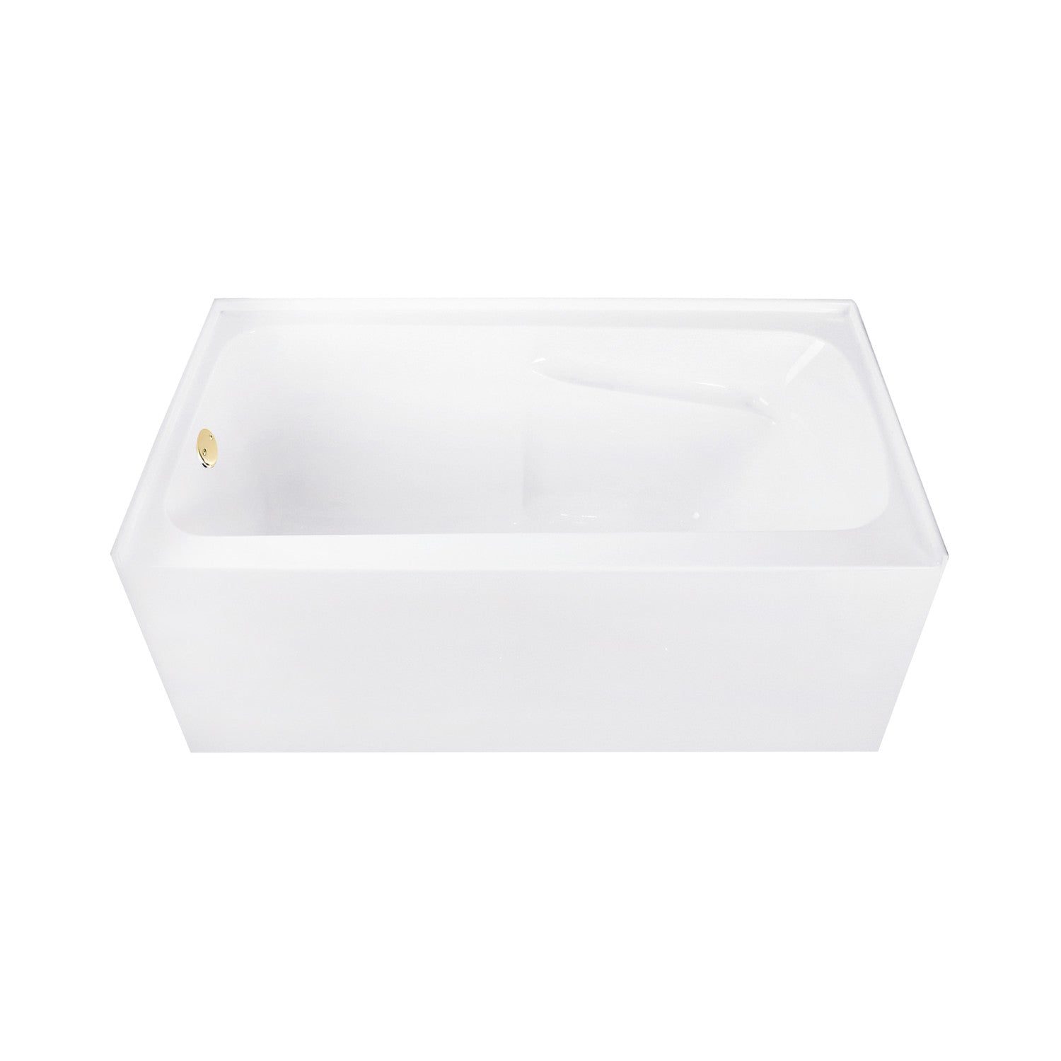 Aqua Eden 54 Inch Acrylic Rectangular 3 Wall Alcove Bathtub with Armrests - Glossy White/Polished Brass - Left Hand Drain - Perfect for Modern Bathroom Renovations and Spa-Like Retreats