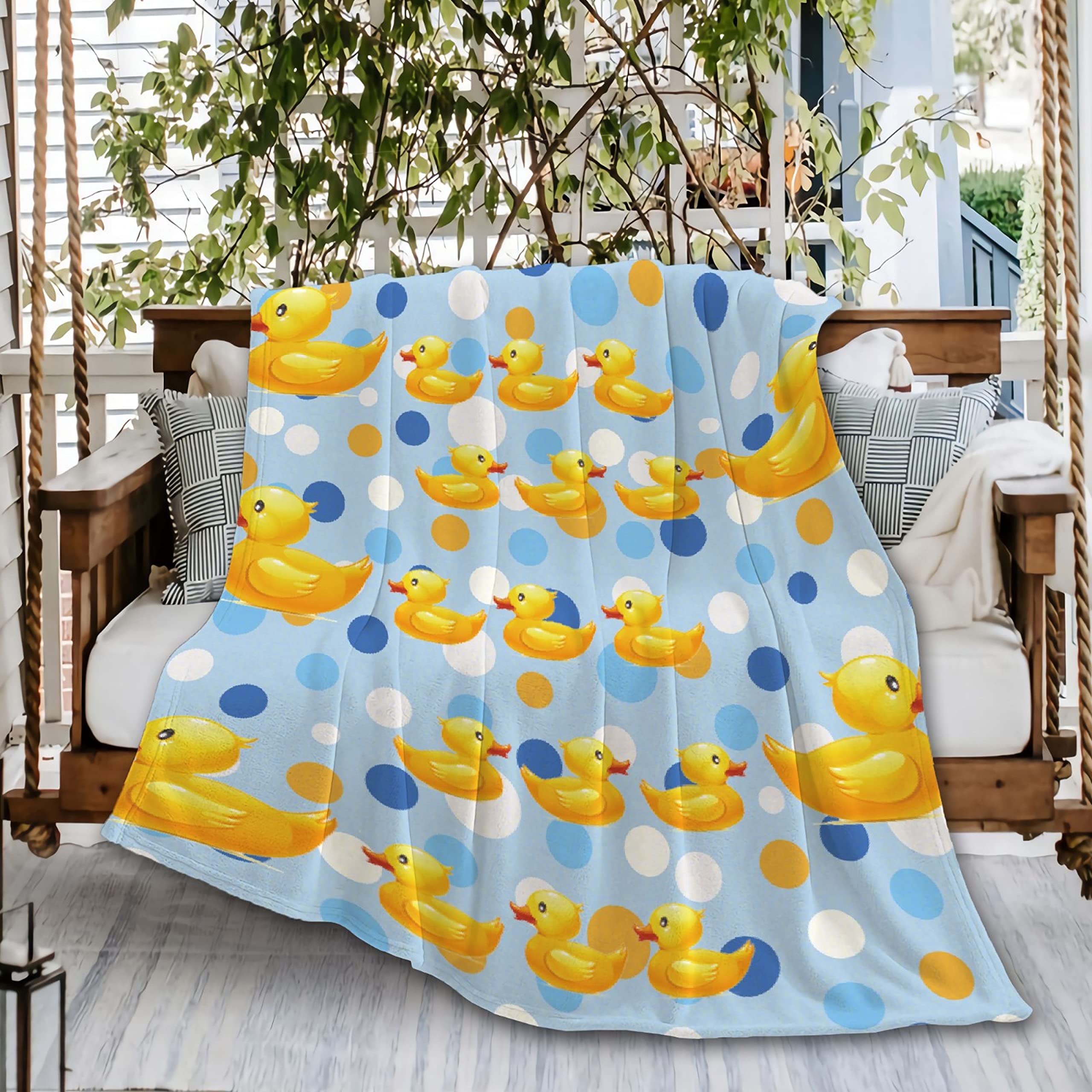 Ultra Soft Yellow Duck Anime Flannel Fleece Throw Blanket - Microfiber Lightweight Blanket for Outdoor, Beach, Picnic & Couch - Extra Large 120x90 Inches Overking Size - Cozy Family Blanket for Camping, Travel & Home Decor