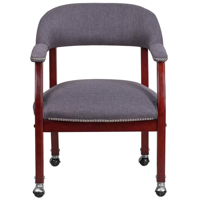 Premium Gray Fabric Conference Chair with Accent Nailhead Trim & Smooth Rolling Casters - Ergonomic Office Chair for Executive Meetings & Home Workspaces