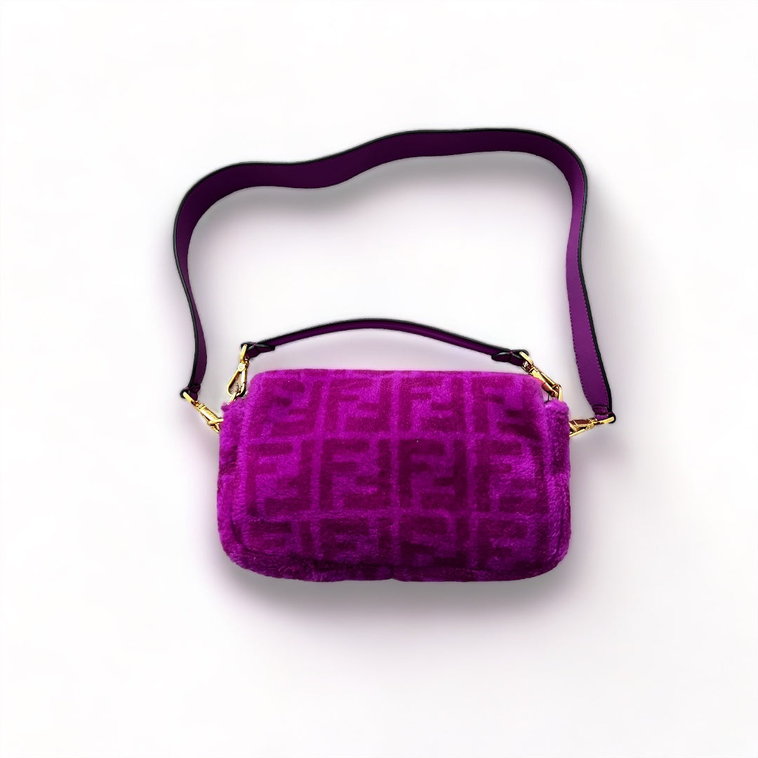 Fendi Pink Shearling Zucca Baguette Bag 2021 - Luxury Designer Shoulder Bag for Women, Perfect for Parties, Dates & Everyday Use