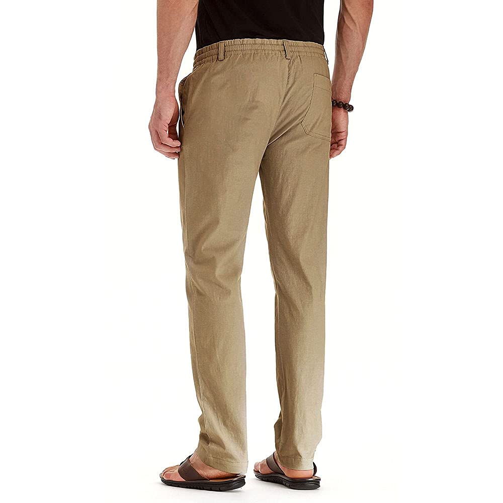 Men's Casual Linen Pants - Drawstring Elastic Waist Loose Fit Beach Yoga Trousers for Summer Comfort & Relaxation | Perfect for Travel, Lounge, and Outdoor Activities