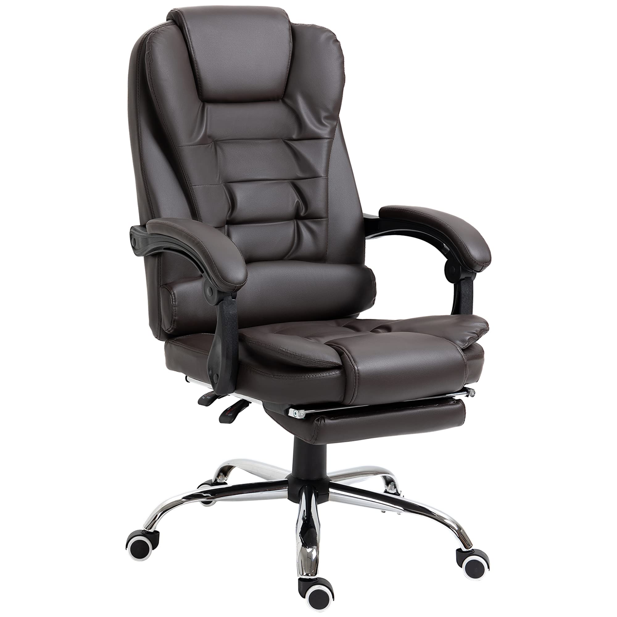 HOMCOM High Back Ergonomic Executive Office Chair - PU Leather Computer Desk Chair with Adjustable Lumbar Support, Retractable Footrest, Padded Headrest & Armrests (Coffee Brown) for Home Office, Gaming & Workspace Comfort