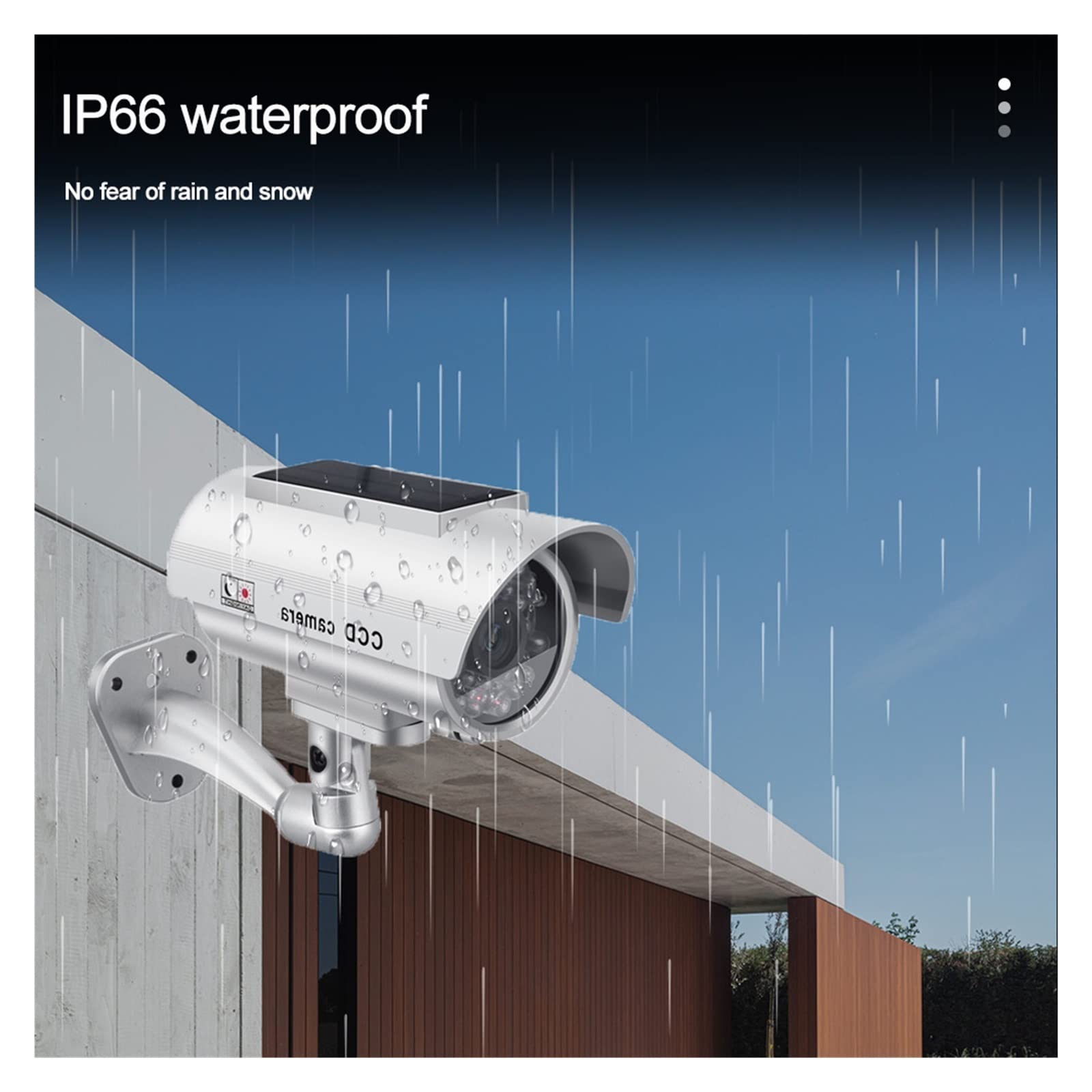 DELURA Solar Security Camera - Outdoor Fake Dummy Camera with Solar Panel, Waterproof, LED Light - Indoor/Outdoor Home Security Surveillance (Silver) | Perfect for Yard, Garage & Porch Monitoring