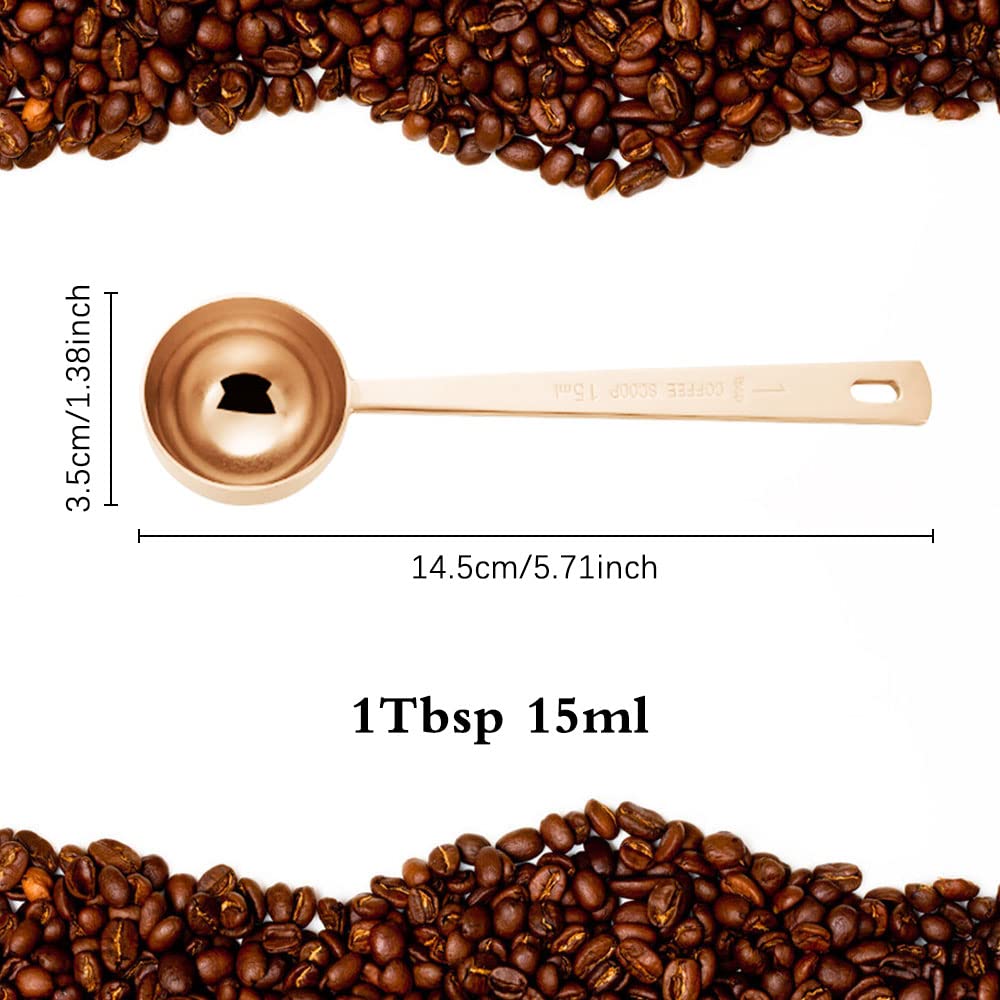 3Pcs Stainless Steel Coffee Measuring Scoops with Long Handle - Rose Gold Tablespoon for Coffee, Tea, Sugar, Flour & Protein Powder | Perfect for Kitchen, Baking & Coffee Brewing