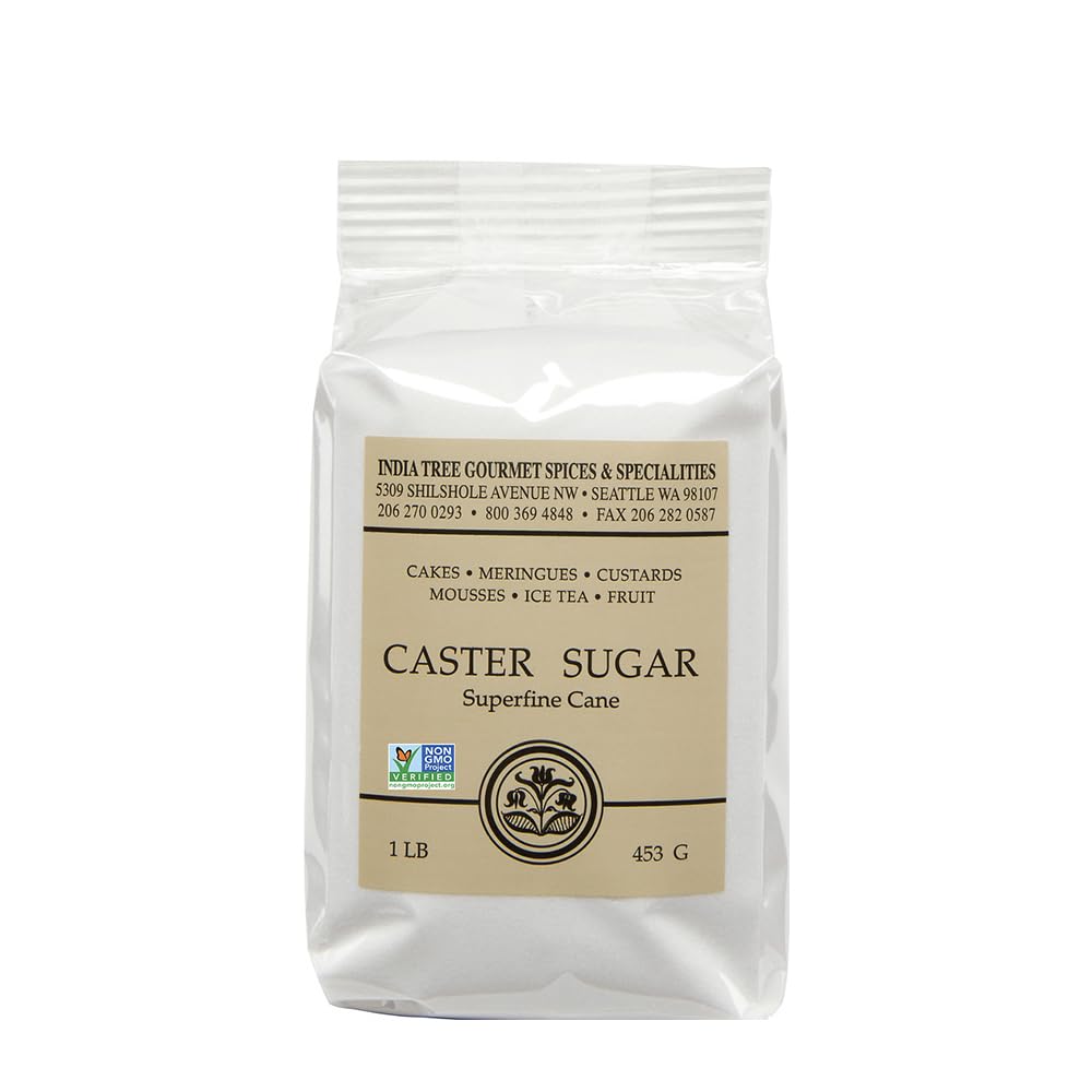 India Tree Superfine Caster Baking Sugar - 1 Pound (1 lb) Bag - Perfect for Baking Cakes, Cookies & Desserts | Fine Grain Sugar for Professional & Home Bakers