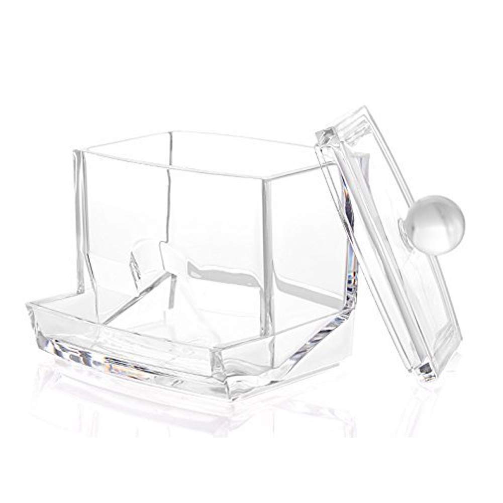 Clear Plastic Cotton Pad Holder with Lid - Acrylic Cosmetic Storage Organizer for Cotton Balls, Swabs & Makeup Pads | Perfect for Bathroom Counter, Vanity & Travel Makeup Case Organization