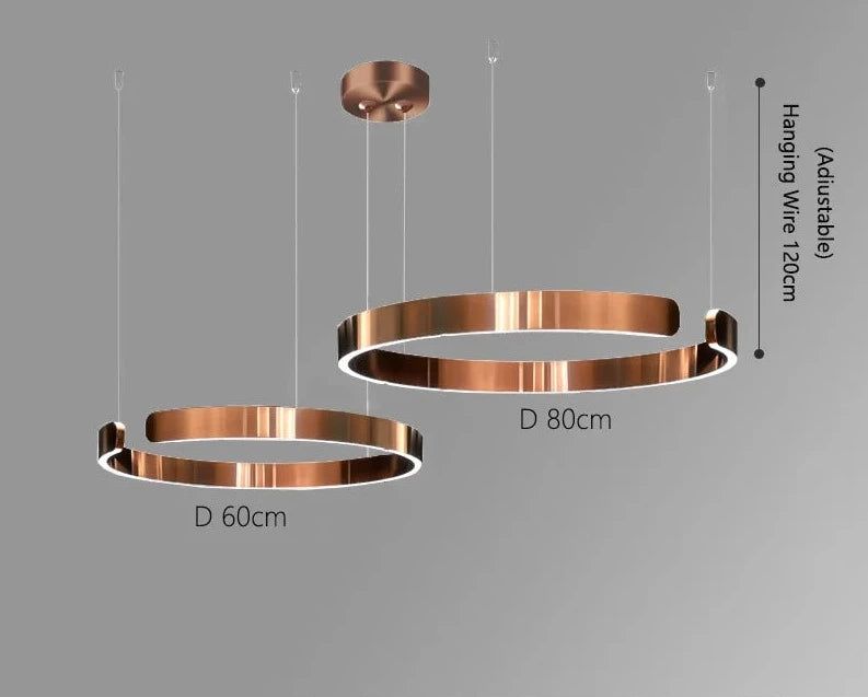 Elegant Minimalist Ring Chandelier Light Fixture - Aluminum Plated Modern Pendant Lighting for Dining Room, Bedroom & Living Room Decor