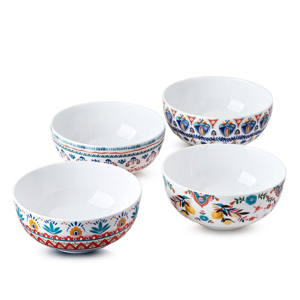 Hand-Painted Ceramic Medallion Bowls - Set of 4 for Soup, Cereal & Dessert - Elegant Dining & Home Decor Tableware