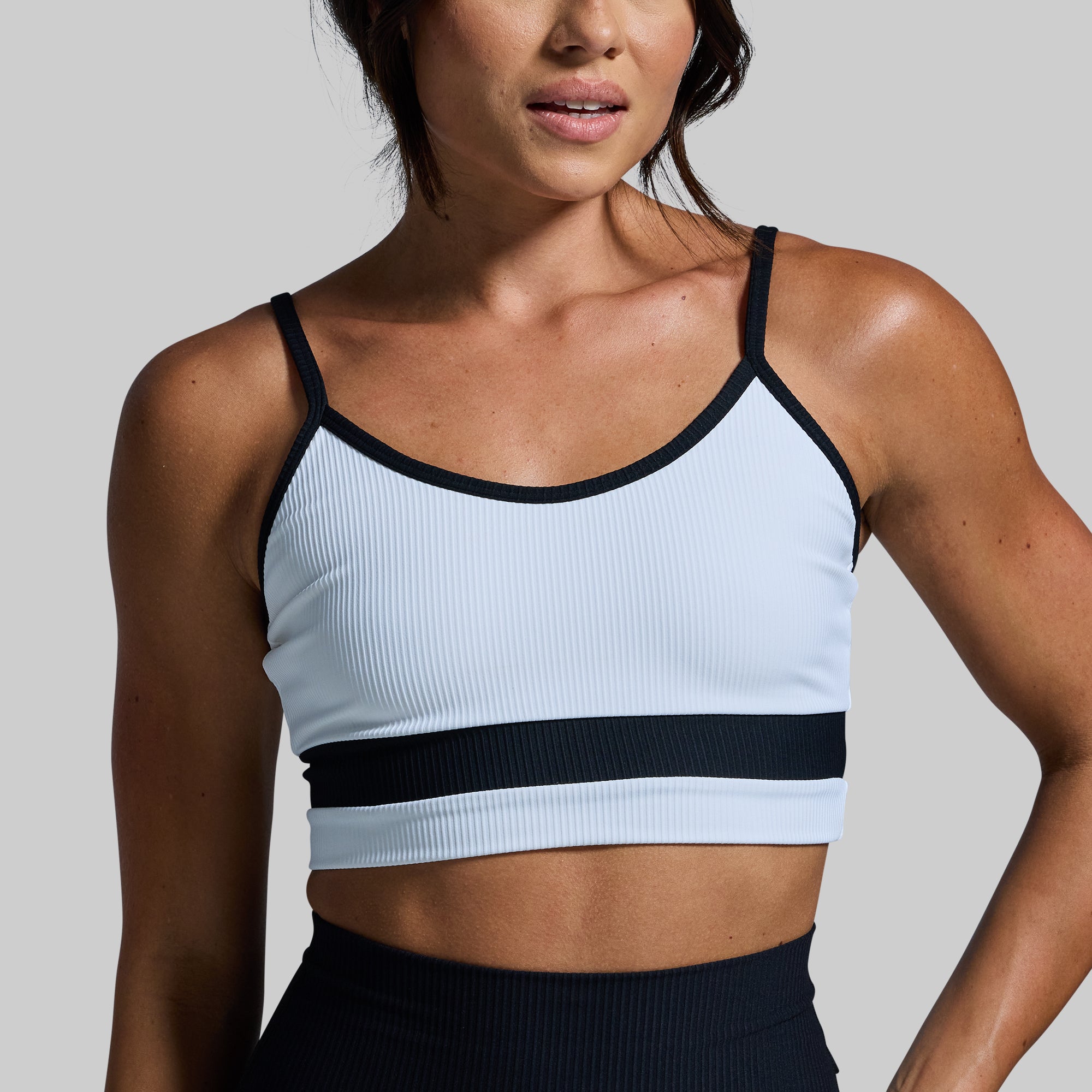 High Support Out of Line Sports Bra for Women - Breathable & Comfortable White Workout Top for Running, Yoga & Gym