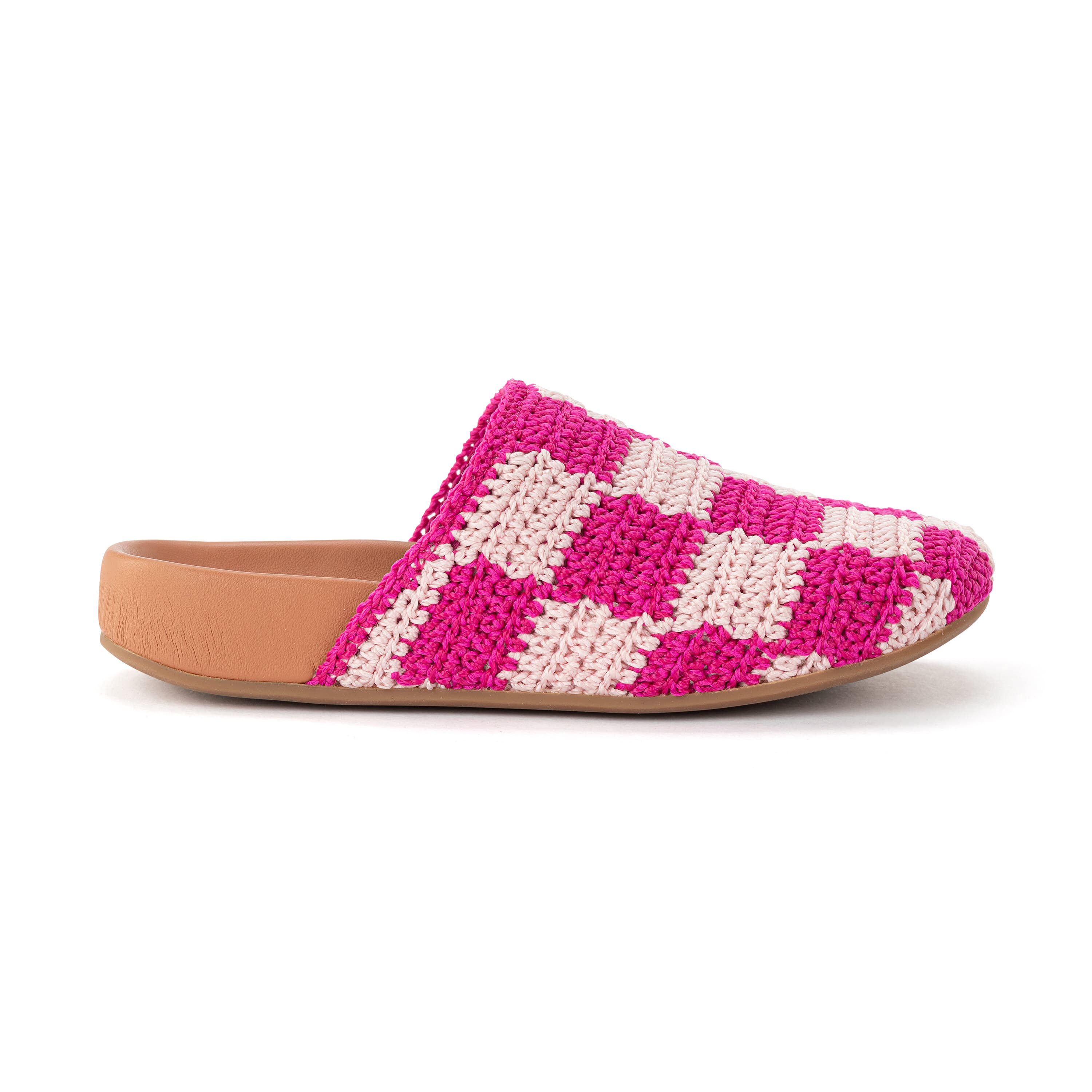 Bolinas Clog Kids Hand Crochet Pink Check - Comfortable Handmade Crochet Clogs for Girls, Perfect for Indoor Play, Beach & Summer Outfits