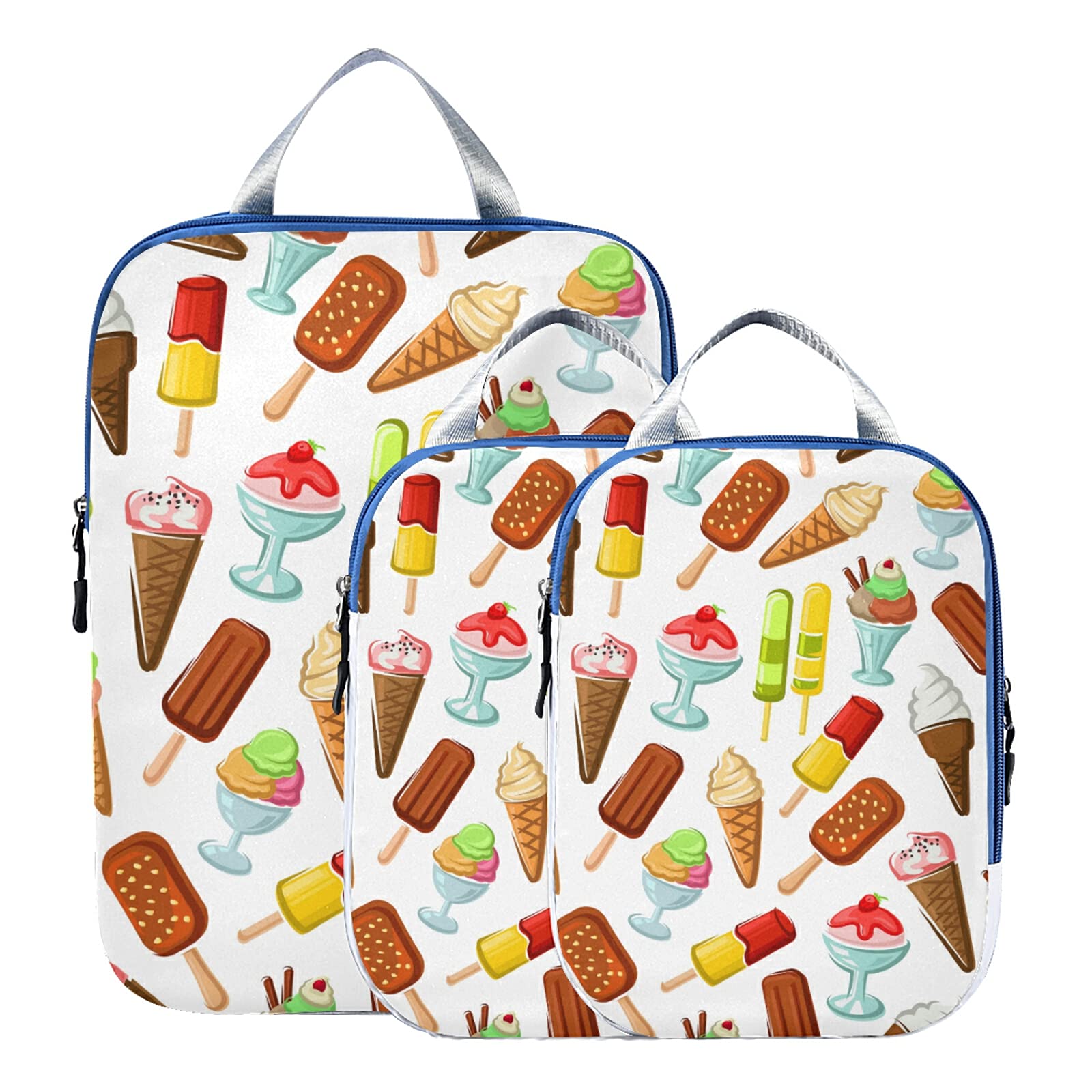 3-Pack Waterproof Check Oxford Cloth Packing Cubes - Seamless Ice Cream Popsicle Design Travel Organizers for Toiletries, Cosmetics & Essentials | Perfect for Vacation, Business Trips & Weekend Getaways