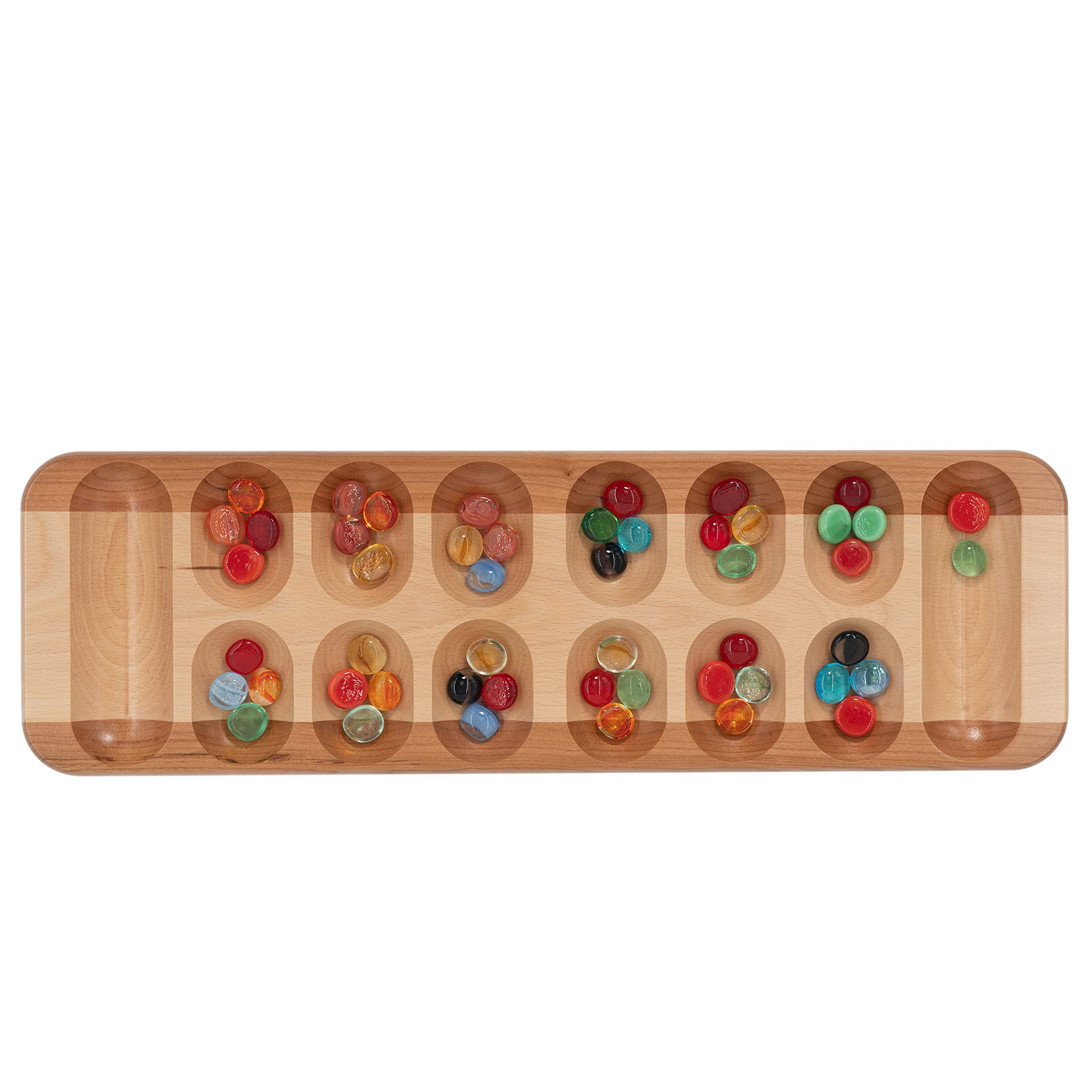 Mancala African Stone Board Game - Classic Wooden Strategy Game with Bold Stripes for Family Fun & Educational Play