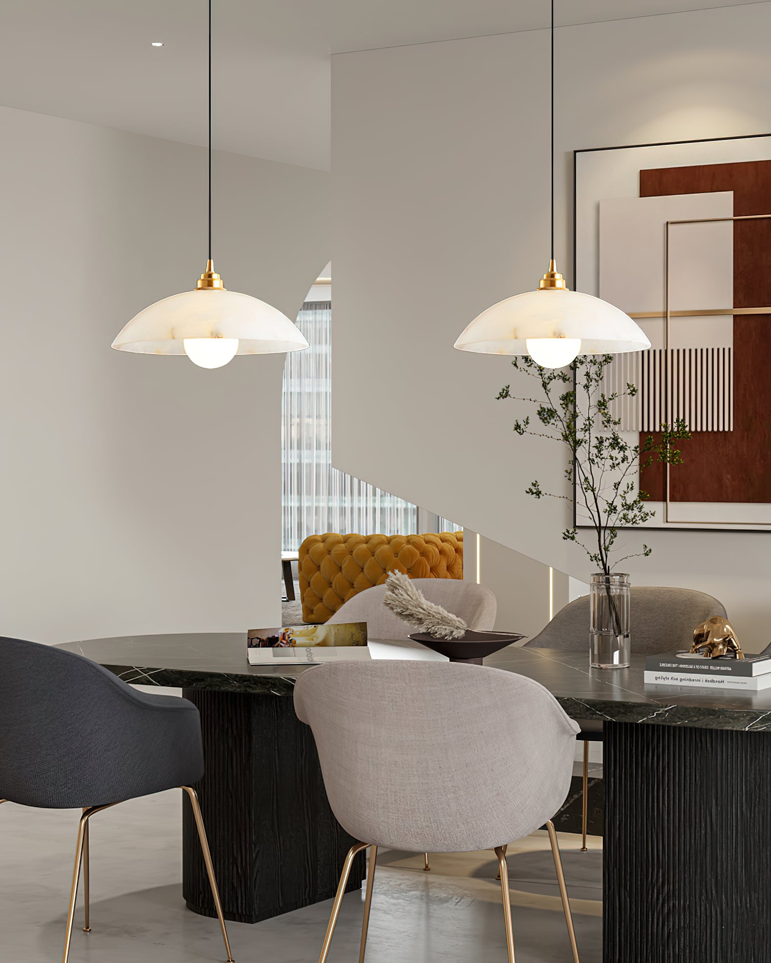 Elegant Dome Alabaster Pendant Light - Modern Crystal Glass Ceiling Lamp for Dining Room, Kitchen Island & Bedroom Lighting
