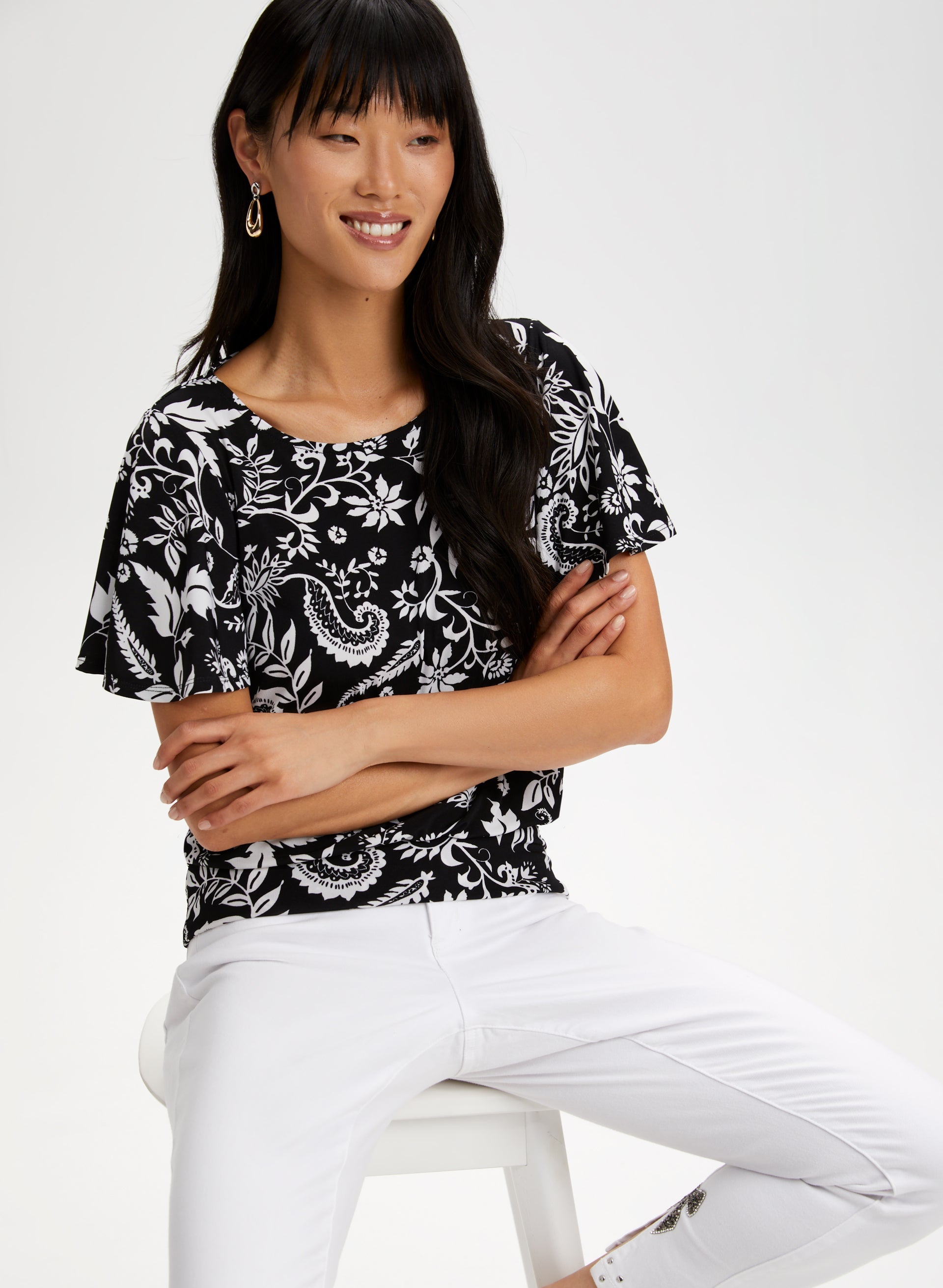 Floral Print Flutter Sleeve Blouse for Women - Summer Boho Chic Tunic Top - Perfect for Beach Vacations, Date Nights & Outdoor Parties