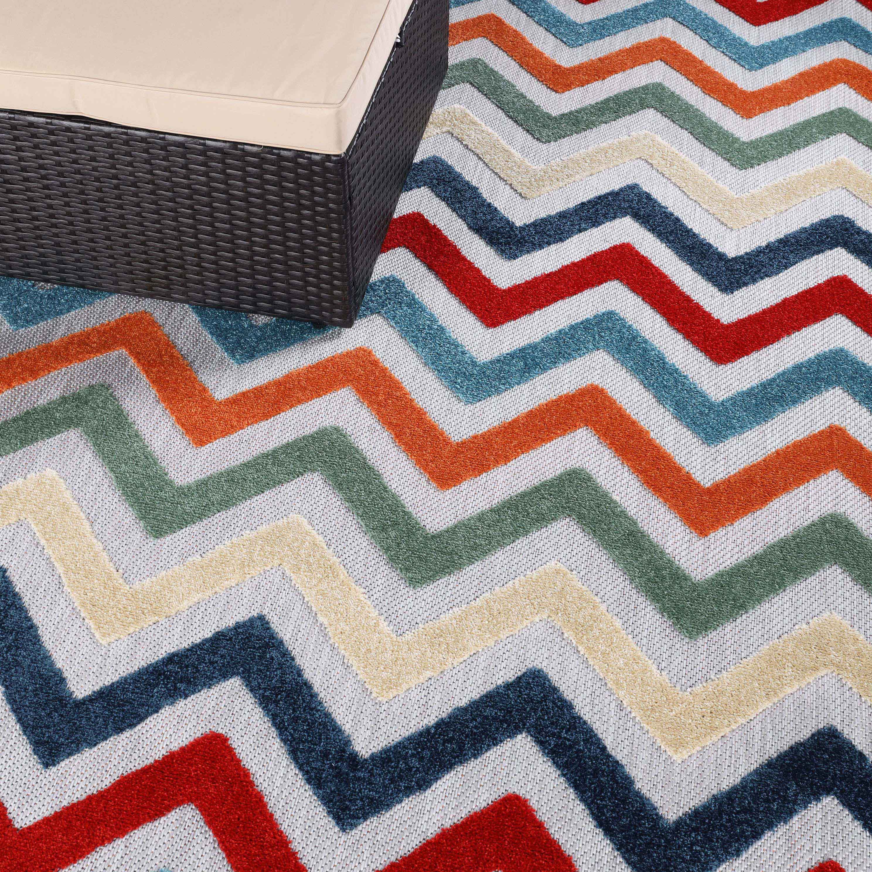Chevron Zig Zag Geometric Modern Indoor Outdoor Area Rug - Non-Slip Soft Comfortable for Living Room, Bedroom, Patio & Office Decor