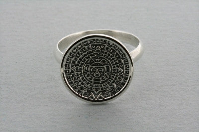 Mayan Calendar Disc Ring - Sterling Silver Aztec Jewelry for Men & Women - Perfect for Gifts, Boho Fashion & Spiritual Healing