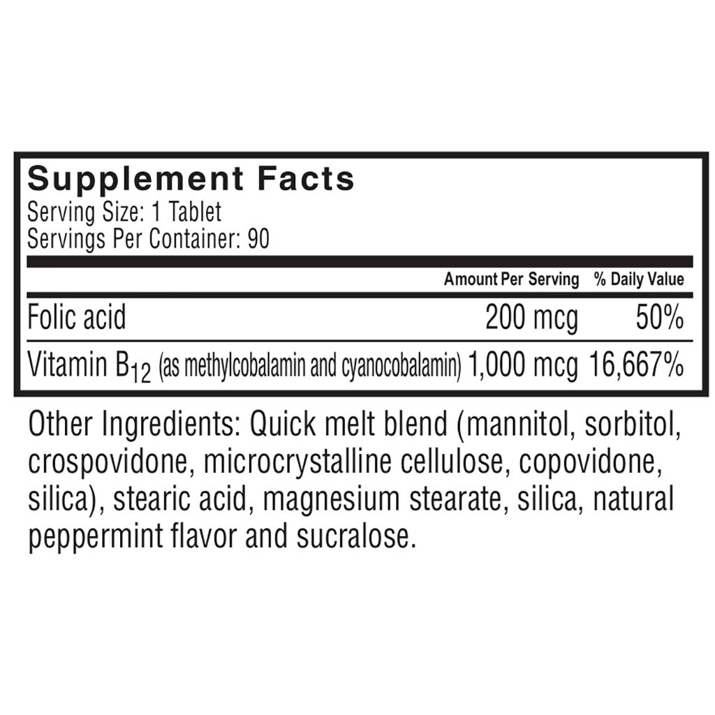 Celebrate Vitamins Vitamin B-12 1000 mcg Quick Dissolve Tablets with Folic Acid - 90 Count Mint Flavor for Energy Support & Metabolism Boost - Perfect for Busy Professionals & Active Lifestyles