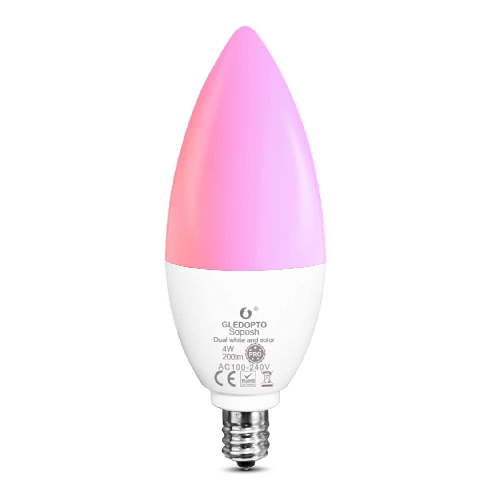 GLEDOPTO ZigBee 3.0 Smart LED Candle Bulb Pro - 4W E12 Candelabra Light - RGBCCT Color Changing (2200K-6500K) - 250-300LM - Works with Amazon Alexa, SmartThings & 2.4G RF Remote - Perfect for Bedroom, Living Room & Holiday Decorations