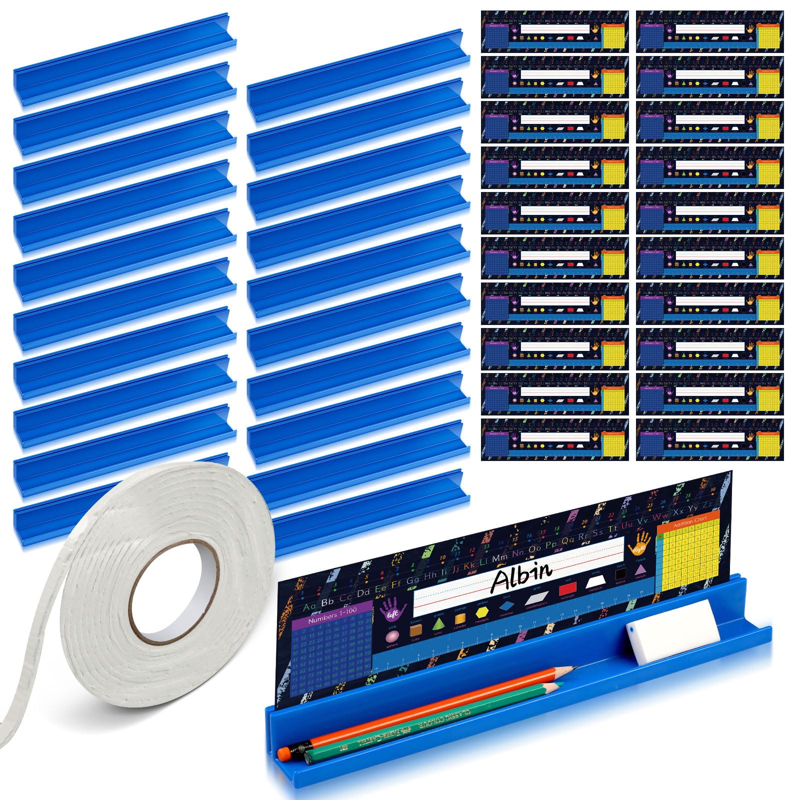 PerKoop 10-Piece Classroom Desk Name Plate Holders Set - Student Name Tags & Index Card Organizer - Kids Desk Accessories for Teachers - Perfect for Classroom Organization, Homeschooling & Daycare Centers