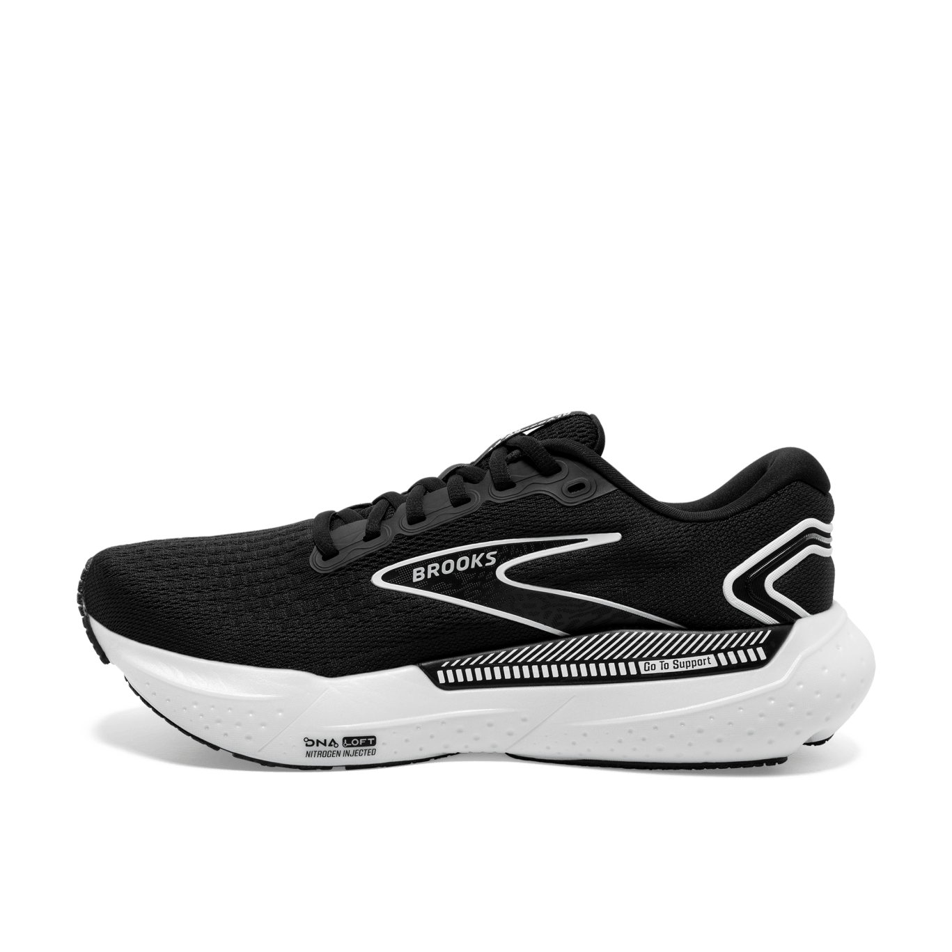 Brooks Glycerin GTS 21 Running Shoes for Men (2E Wide Width) - Black/Grey/White | Cushioned Support for Long Distance Running & Daily Training