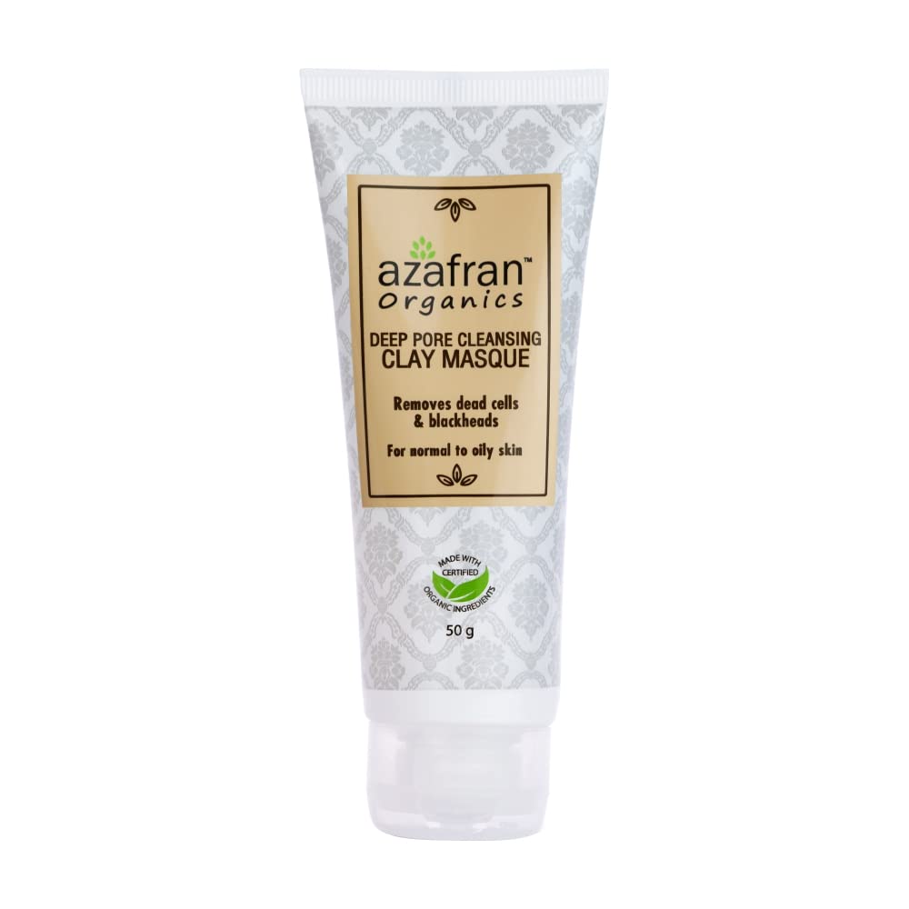 **Azafran Natural Deep Pore Cleansing Clay Mask – Removes Dead Skin, Blackheads & Unclogs Pores | Detoxifying Clay Mask for Normal & Oily Skin – Men & Women | 50g | Perfect for Spa Nights & Skincare Routines**