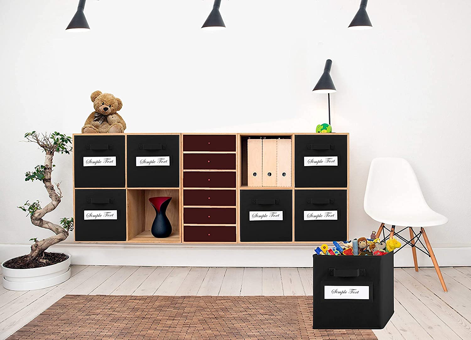 11 Inch Foldable Fabric Storage Cubes (Set of 10) - Black Closet Organizers with Labels & Pen - Perfect for Shelves, Closets, Toy Storage & Home Organization