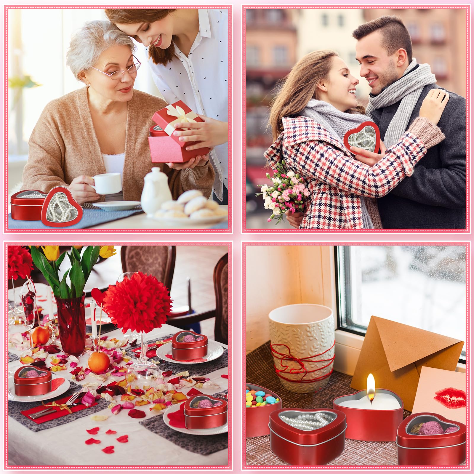 12 Pcs 6.5 oz Heart Shaped Metal Tins with Clear Window Lids - Empty Candle Containers for DIY Candles, Candies, Jewelry & Gift Packaging - Perfect for Mother's Day, Valentine's Day & Romantic Gifts (Red)