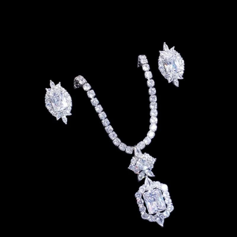 Elegant Crystal Necklace & Earring Set for Women - 925 Sterling Silver Bridal Jewelry Gift for Wedding, Anniversary & Special Occasions