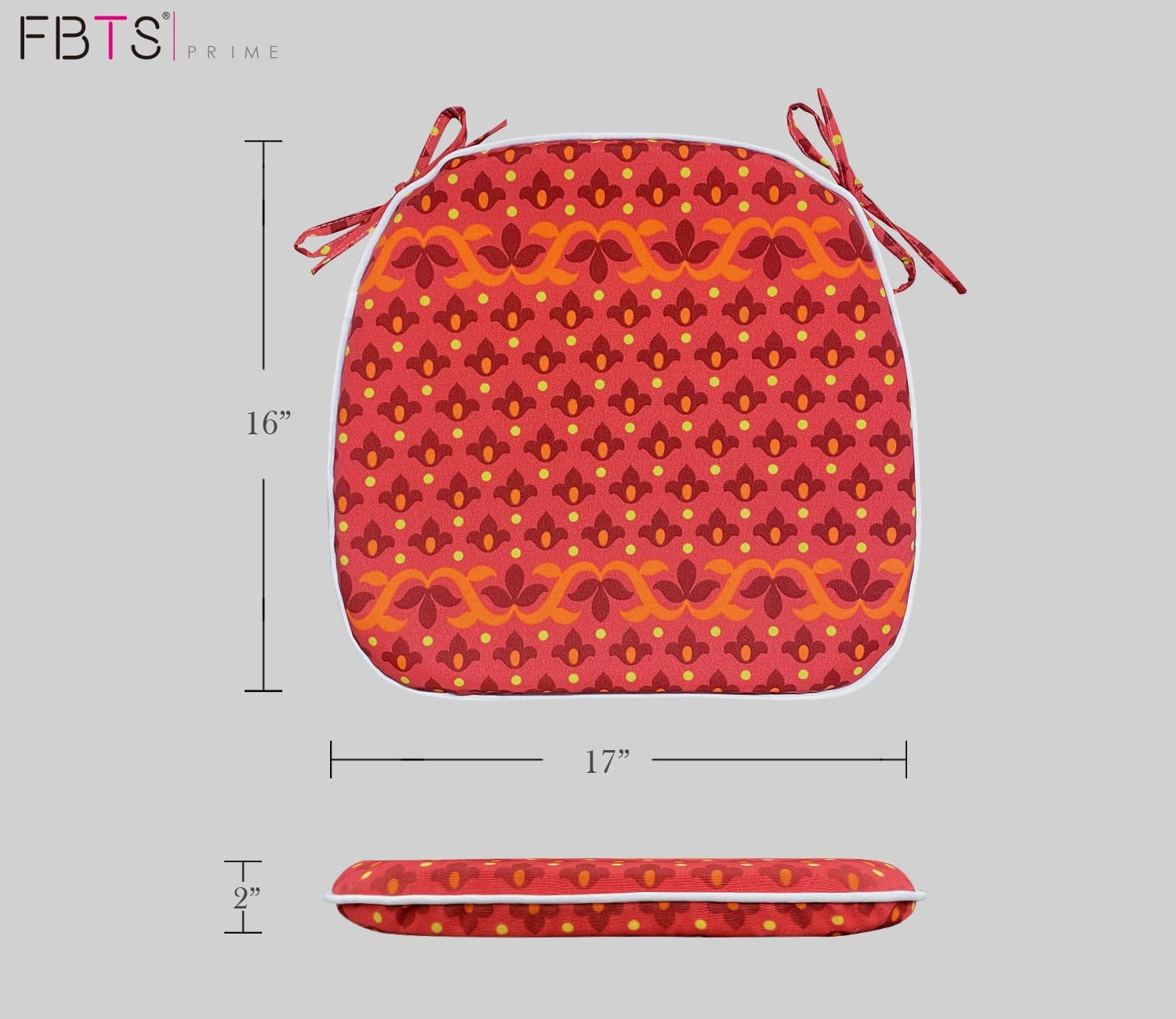 Fabritones Outdoor Chair Cushions Set of 4 - Red Geometric Patio Seat Cushions with Ties, 16x17 Inch Square Chair Pads - Perfect for Garden, Deck, Poolside & Outdoor Furniture