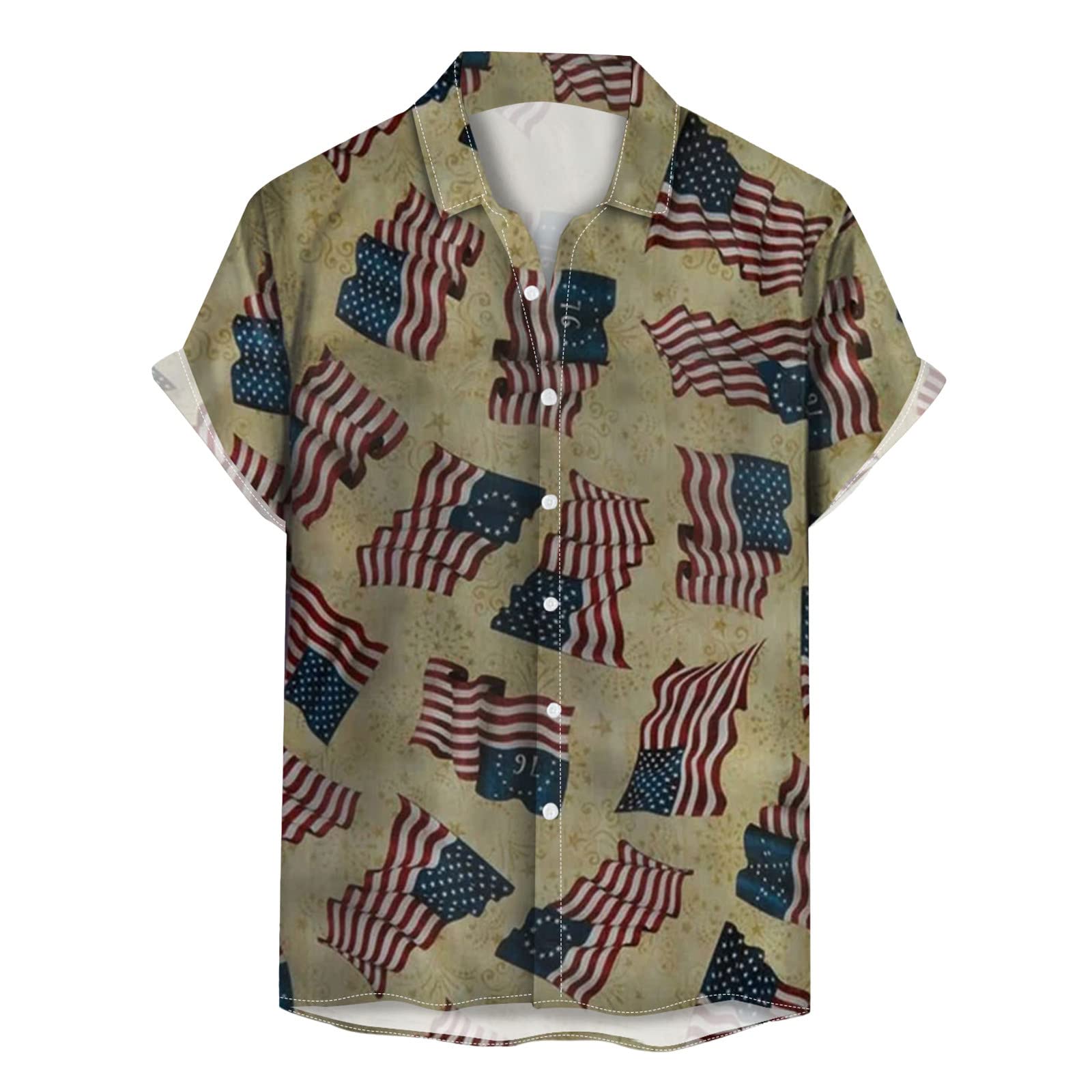 Men's Patriotic Short Sleeve Button Down Shirt - Casual Summer Beach Shirt, Relaxed Fit Camp Shirt for 4th of July, BBQ & Outdoor Activities