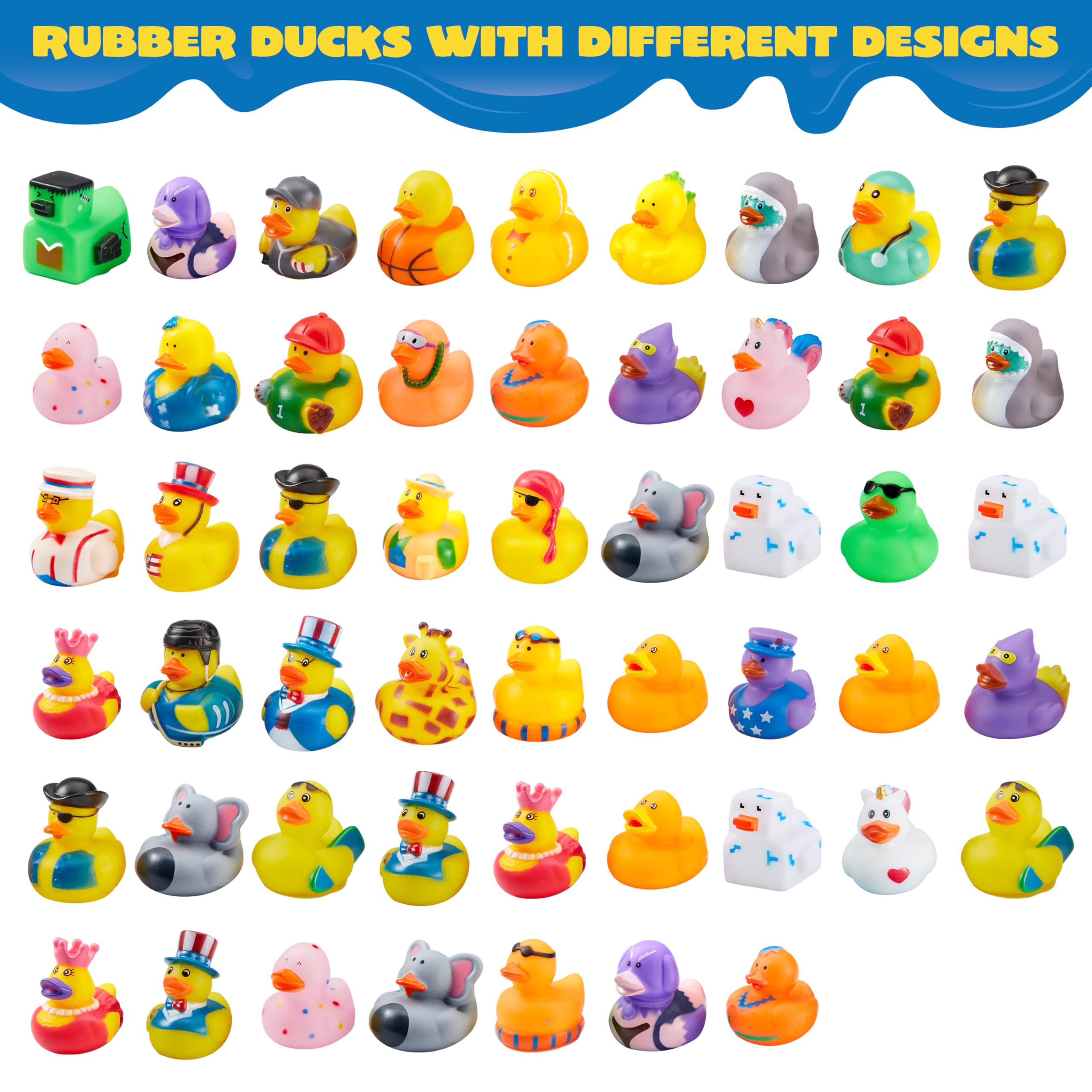 JOYIN 60 Pcs Assorted Rubber Duckie Toys with Mesh Carry Bag - Fun Bath, Shower, Pool & Beach Toys for Kids - Perfect for Baby Bath Time, Summer Activities, Carnival Prizes & Holiday Party Favors